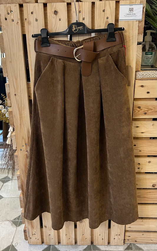 Jupe longue Marlène en velours Camel - Johanna Paris