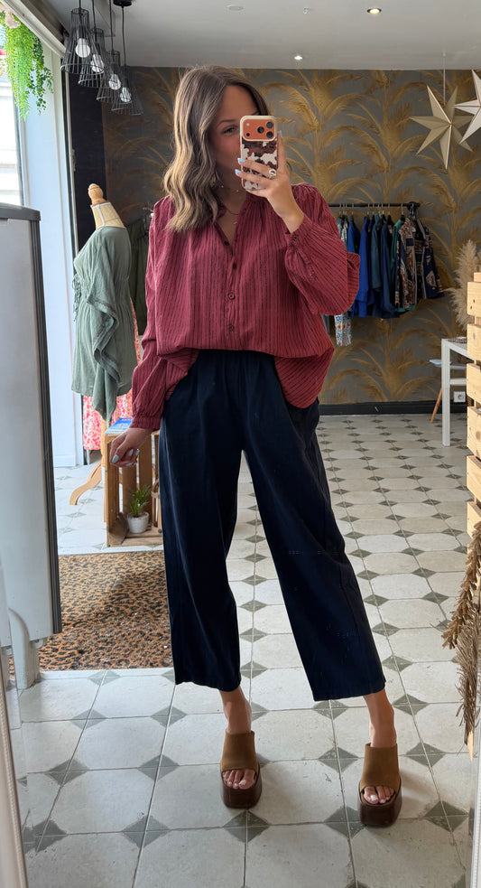 Pantalon Magique en toile mi-saison bleu marine - Johanna Paris