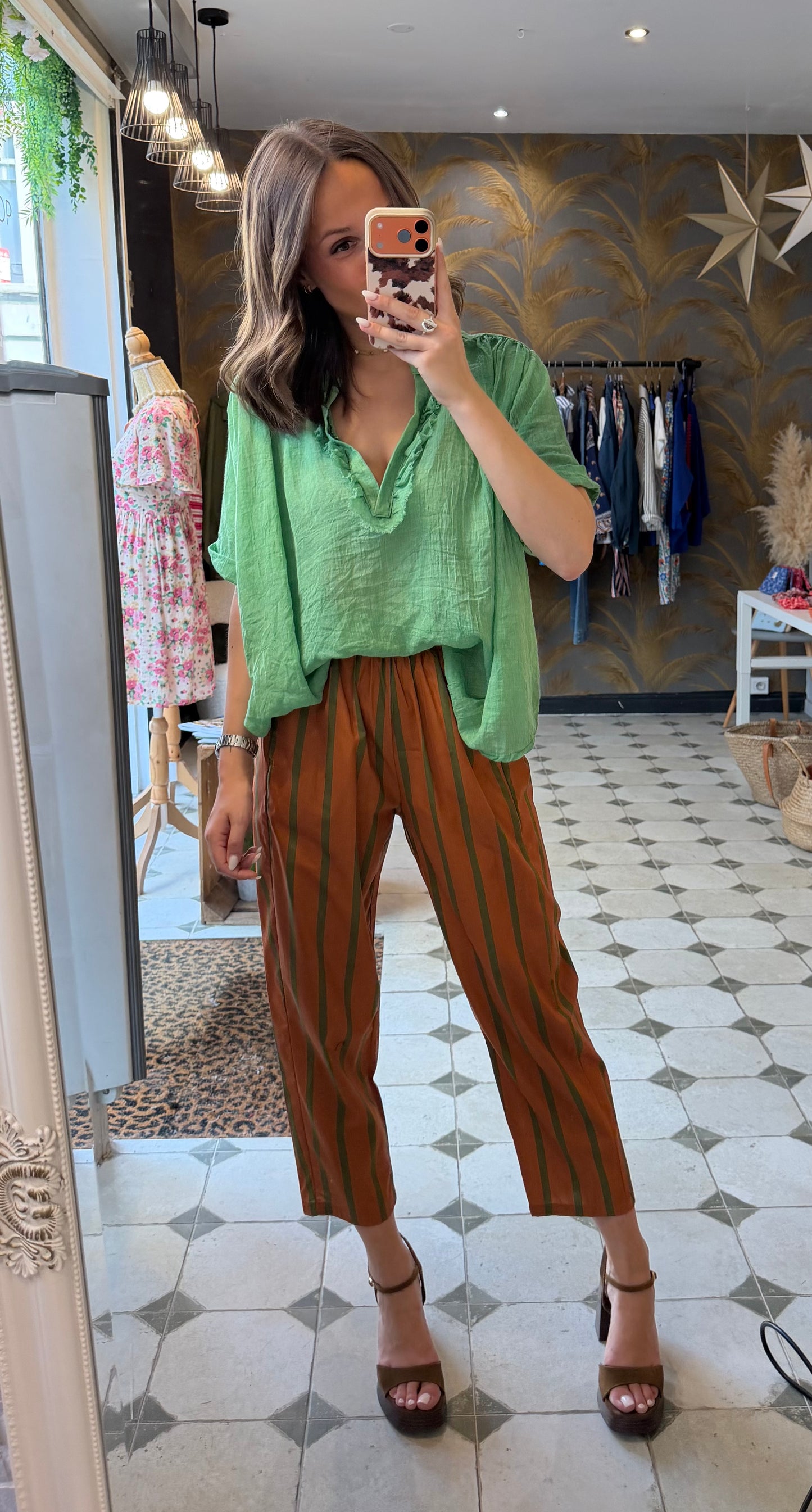 Pantalon Magique en toile fine à rayures - Johanna Paris