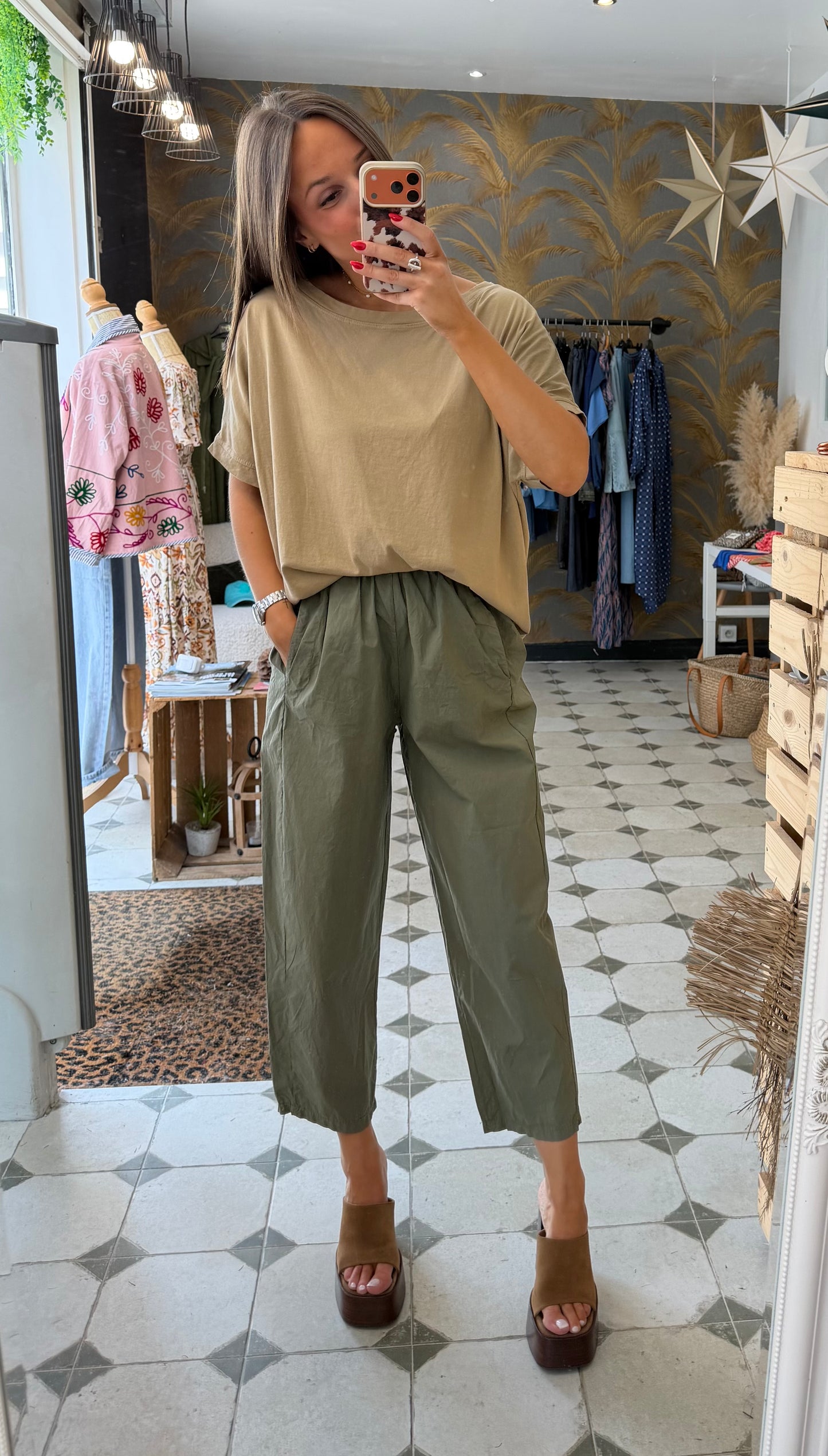 Pantalon Magique en toile fine kaki - Johanna Paris