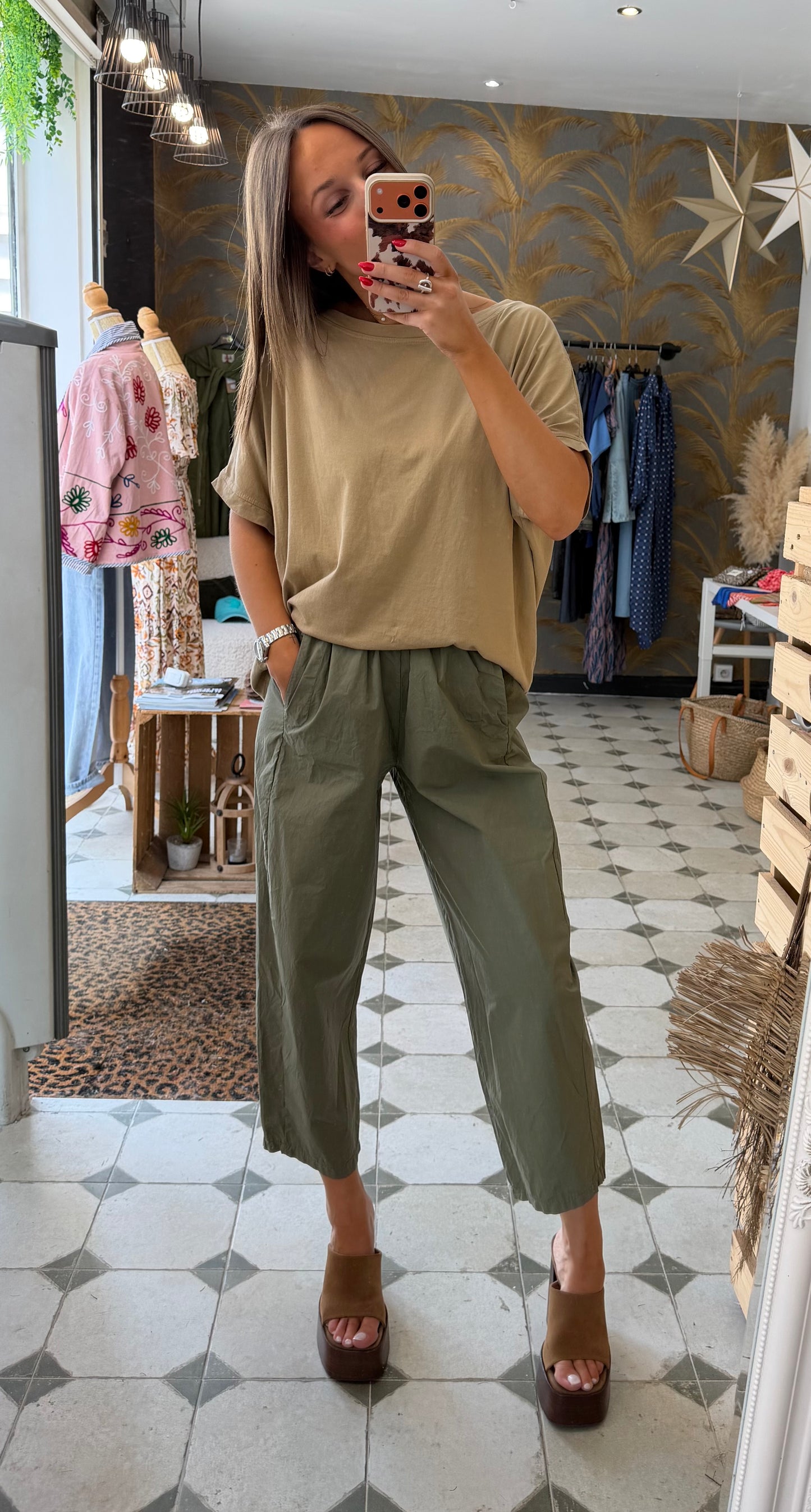 Pantalon Magique en toile fine kaki - Johanna Paris