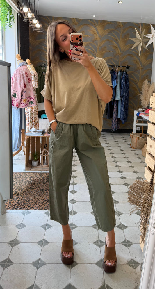 Pantalon Magique en toile fine kaki - Johanna Paris