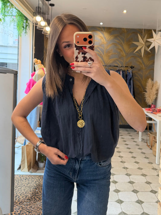 Chemise Clémentine sans manches Bleu marine - Johanna Paris