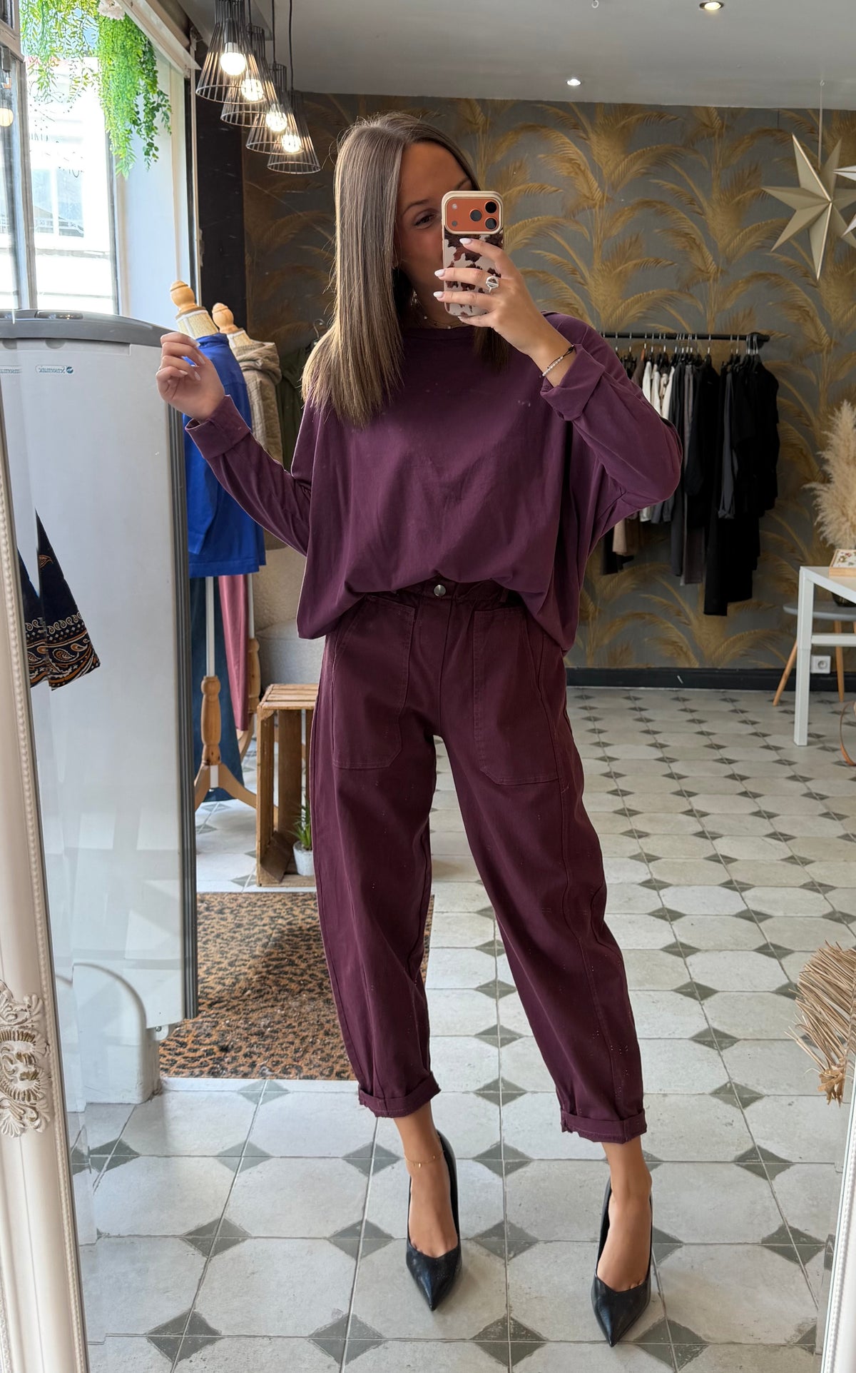 Pantalon en toile forme ballon prune - Johanna Paris