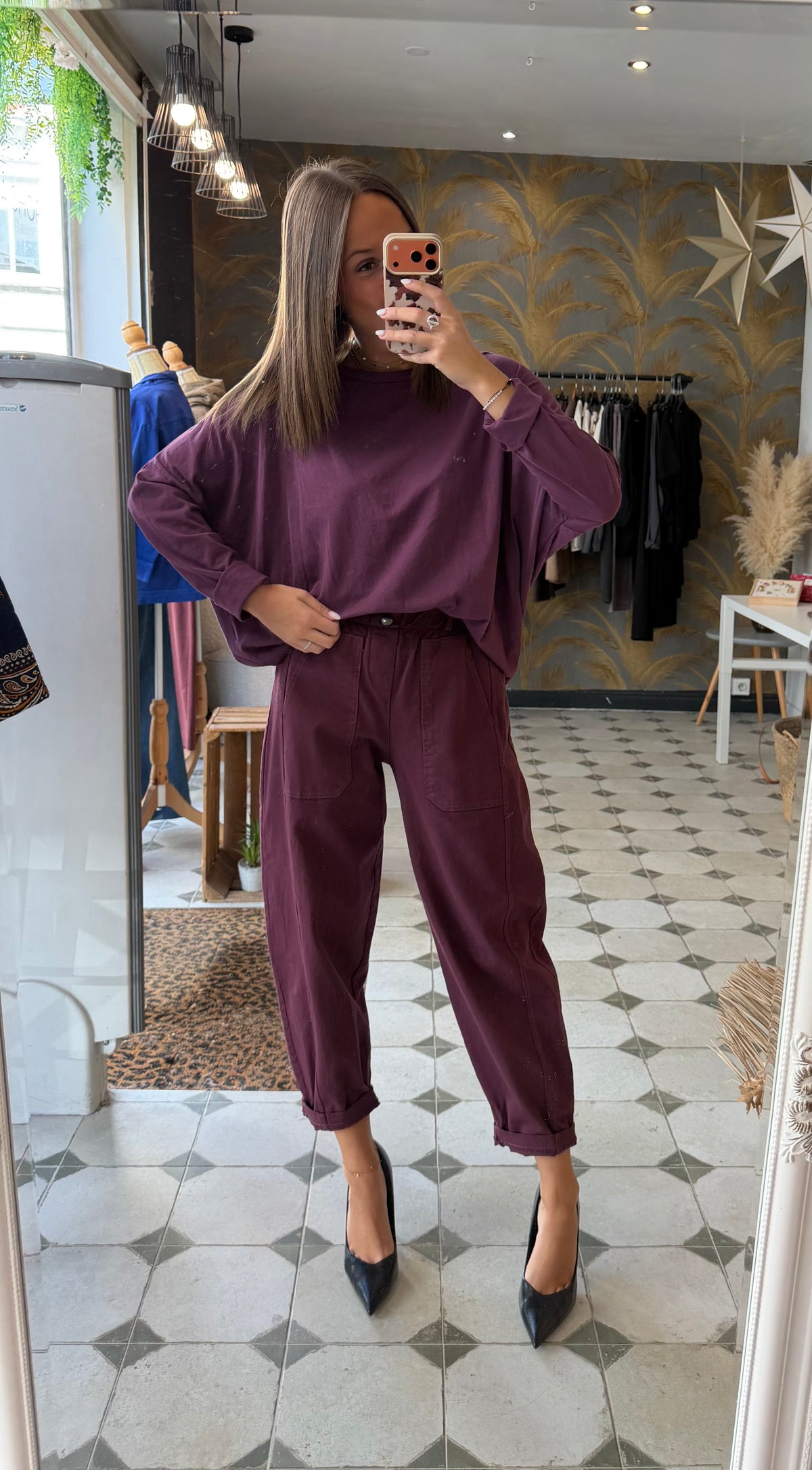 Pantalon en toile forme ballon prune - Johanna Paris