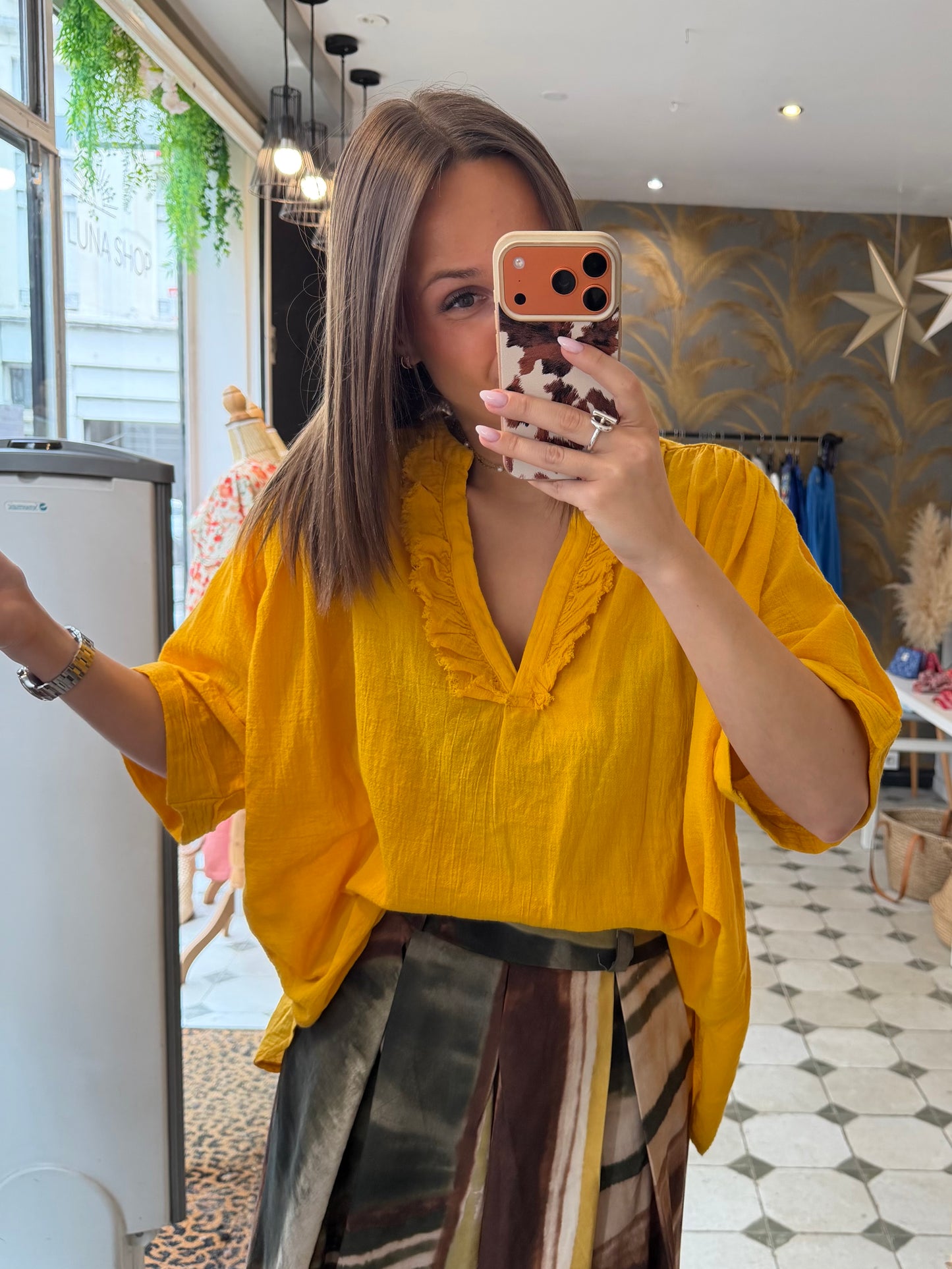 Blouse Aria manches courtes jaune en coton - Johanna Paris
