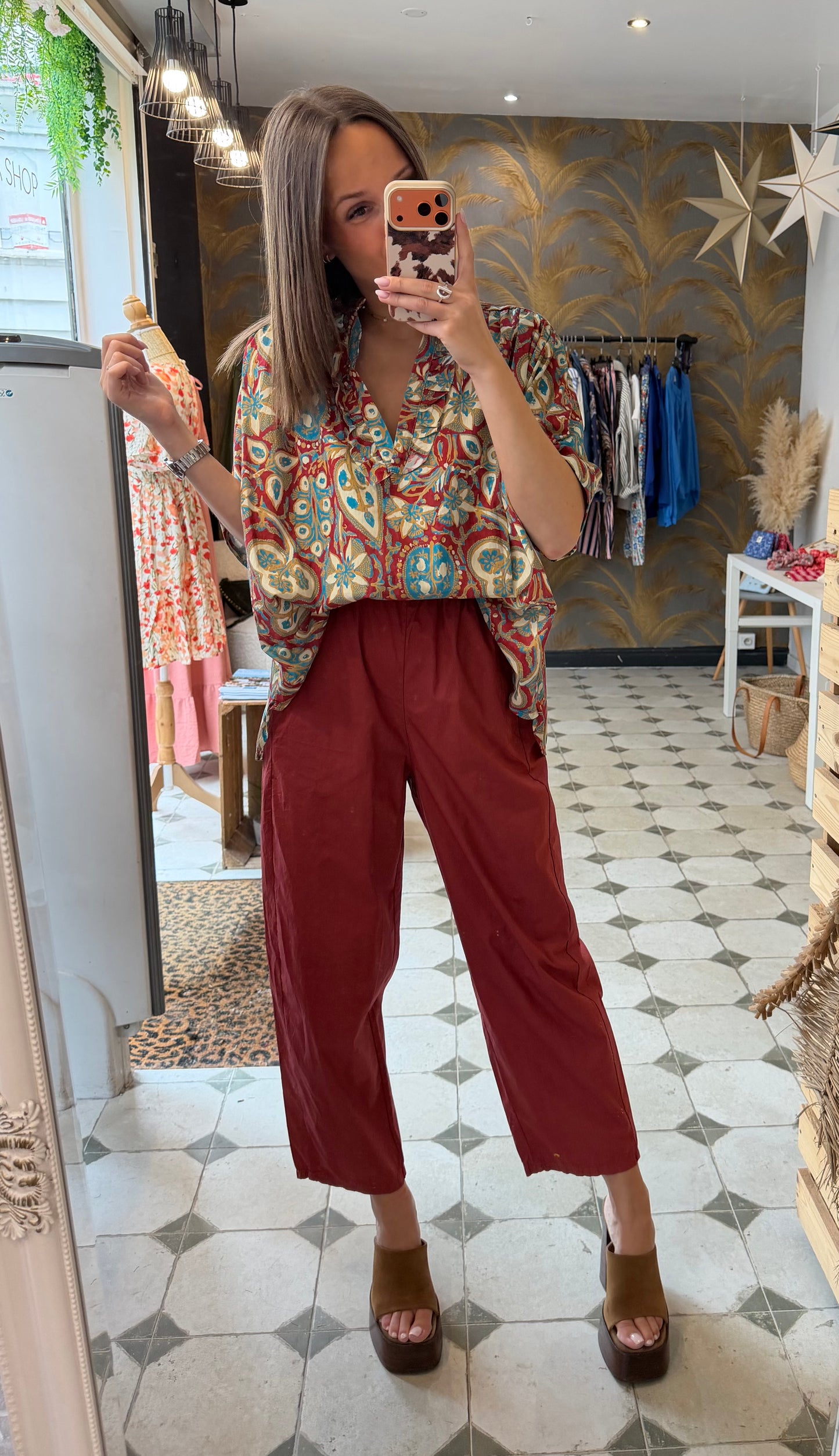 Pantalon Magique en toile fine rouge clair - Johanna Paris