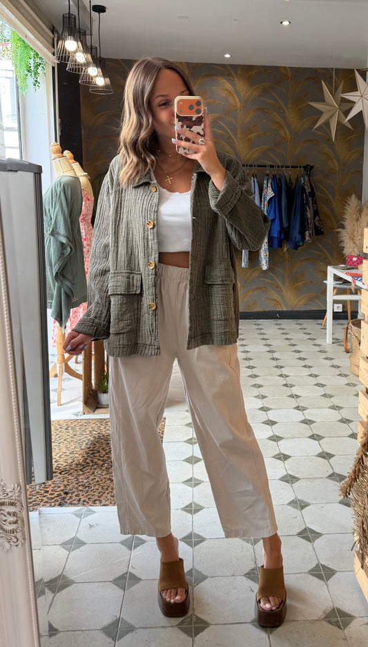 Pantalon Magique en toile mi-saison beige clair - Johanna Paris
