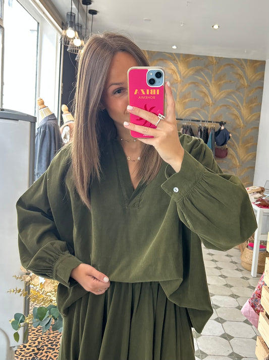Blouse en velours Solène kaki - Johanna Paris
