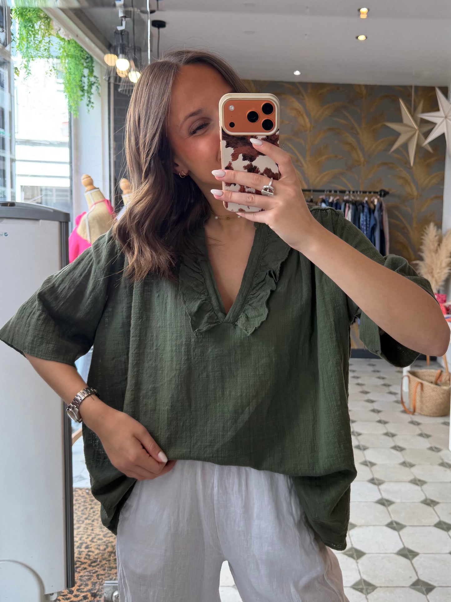 Blouse Aria manches courtes kaki - Johanna Paris