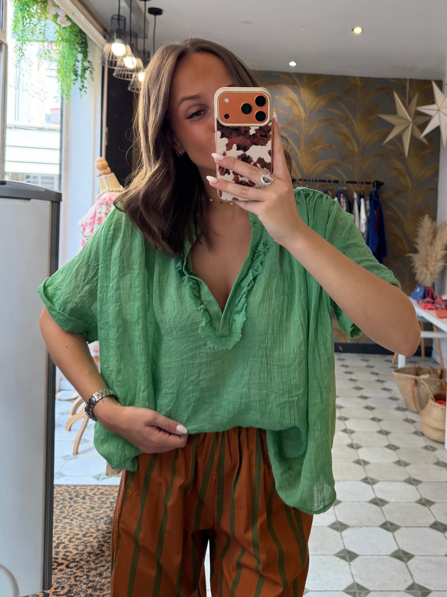 Blouse Aria manches courtes vert pomme - Johanna Paris
