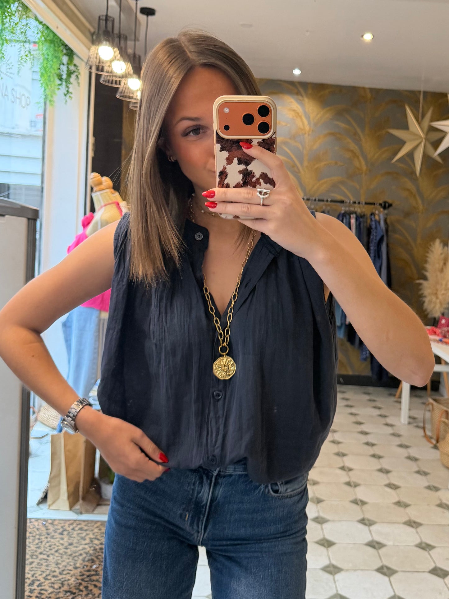 Chemise Clémentine sans manches Bleu marine - Johanna Paris