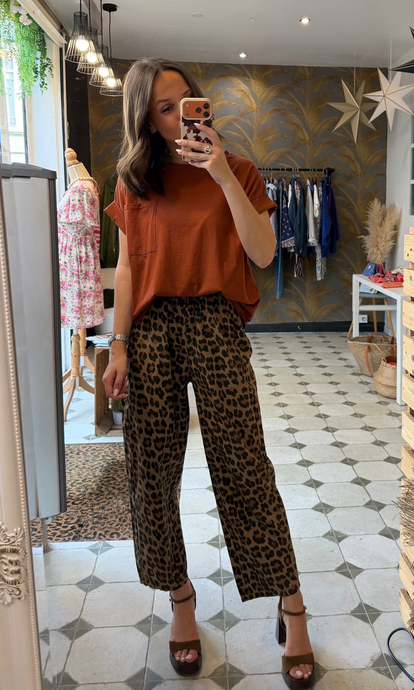 T-Shirt avec poche terracotta - Johanna Paris