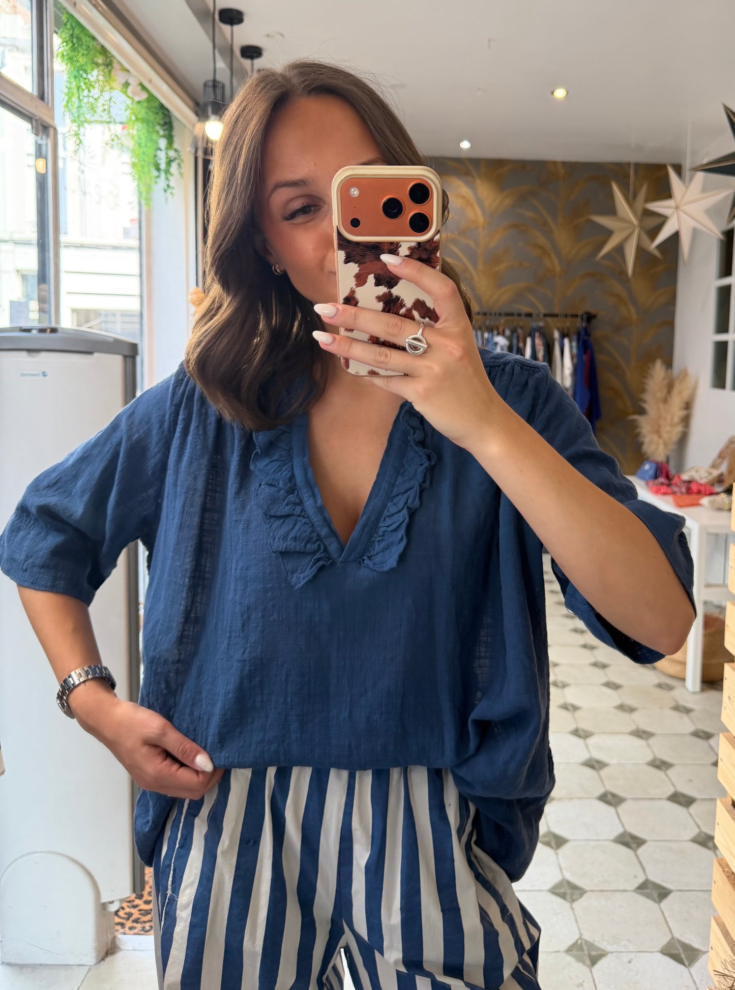 Blouse Aria manches courte bleu marine - Johanna Paris