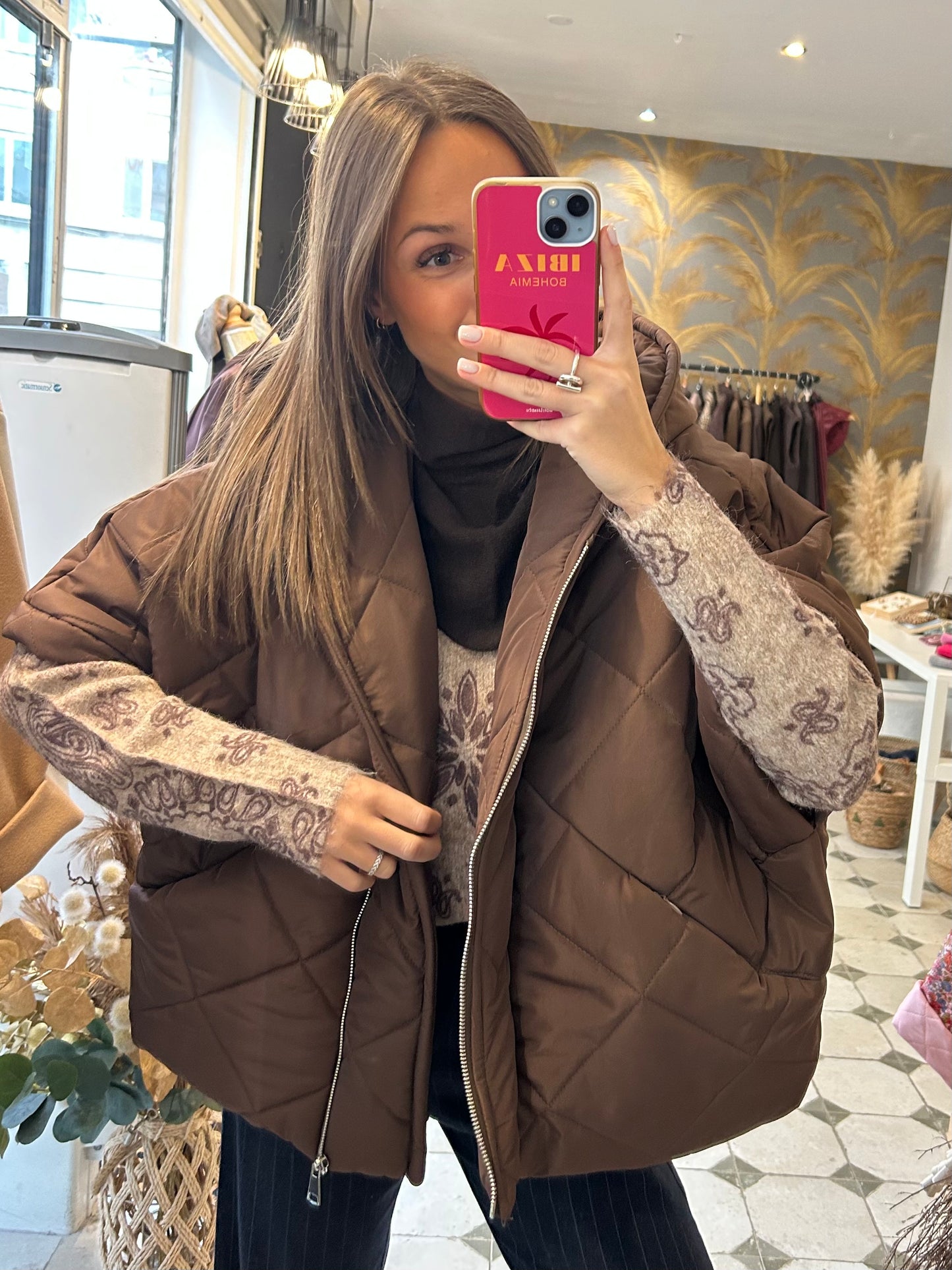 Doudoune cape chocolat - Johanna Paris