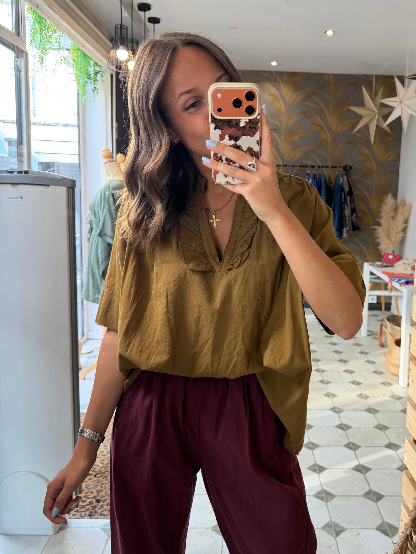 Blouse Aria manches courtes Camel en coton - Johanna Paris
