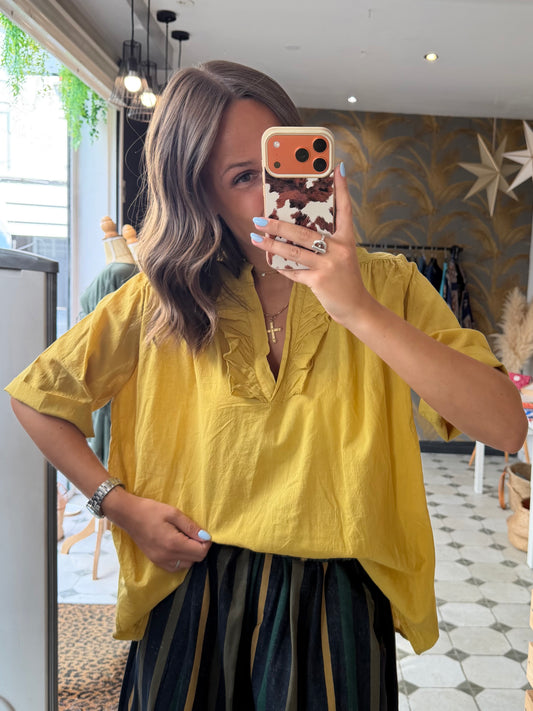 Blouse Aria manches courtes jaune en coton - Johanna Paris