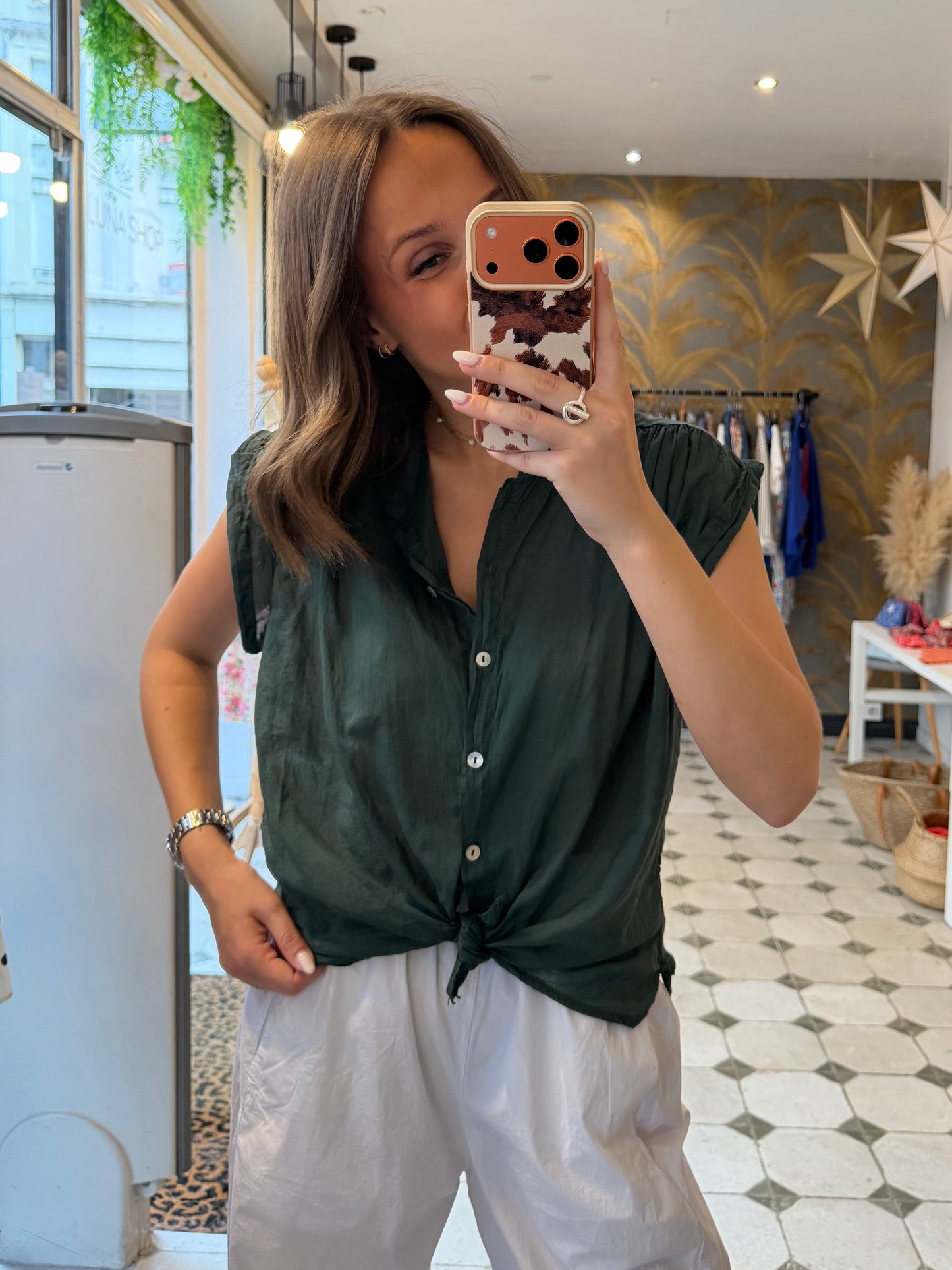Blouse sans manches Myla vert sapin - Johanna Paris