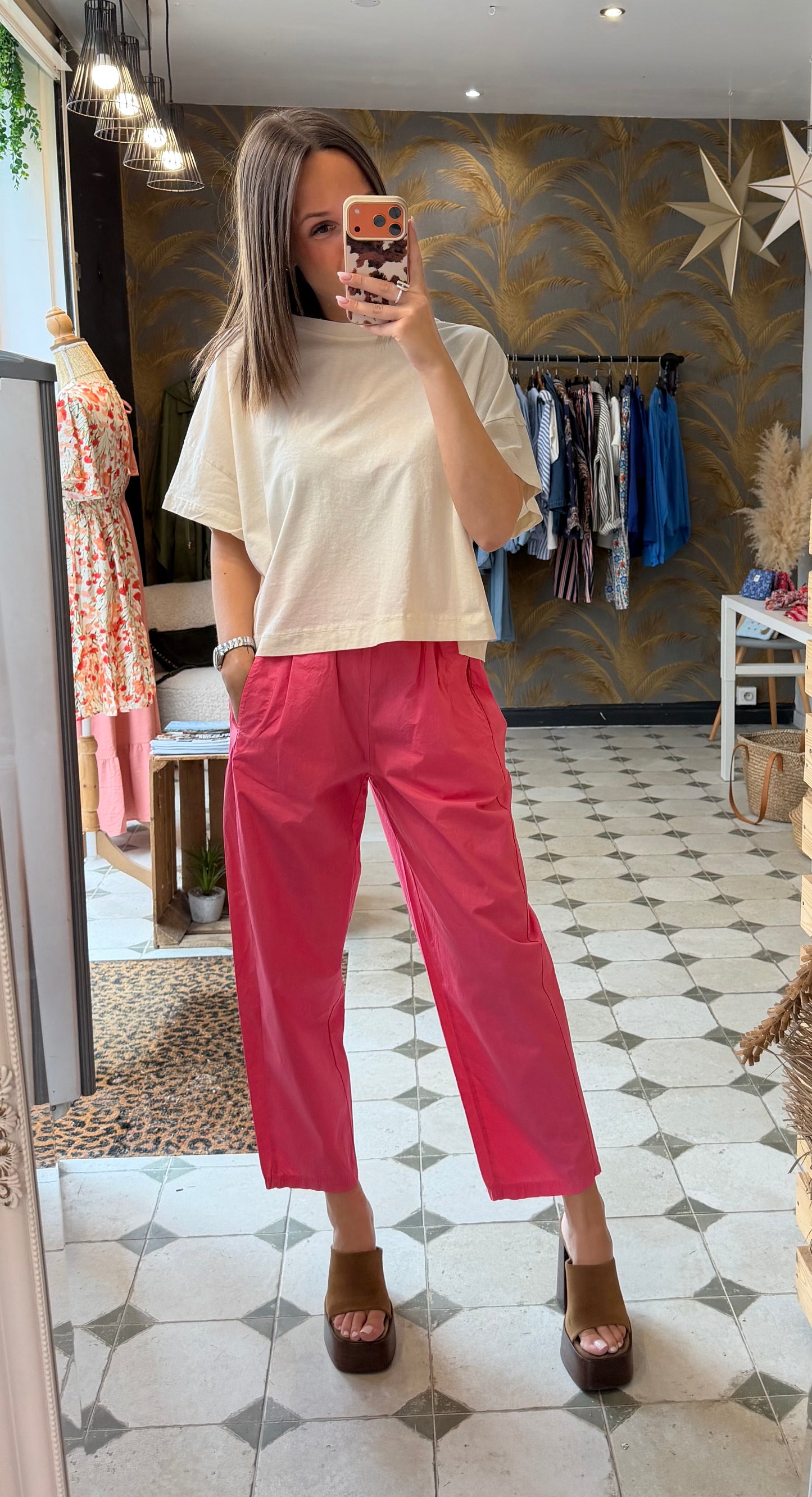 Pantalon Magique en toile fine rose bonbon - Johanna Paris