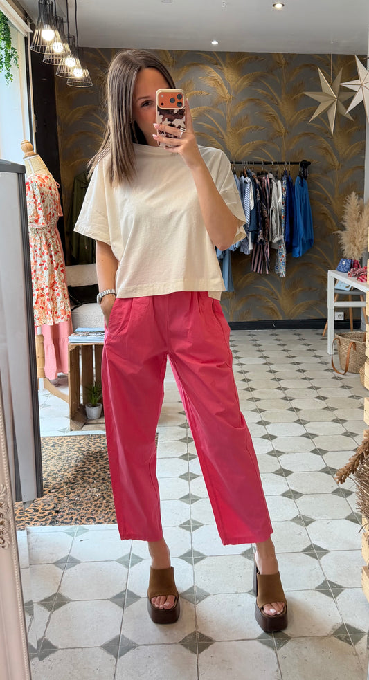 Pantalon Magique en toile fine rose bonbon - Johanna Paris