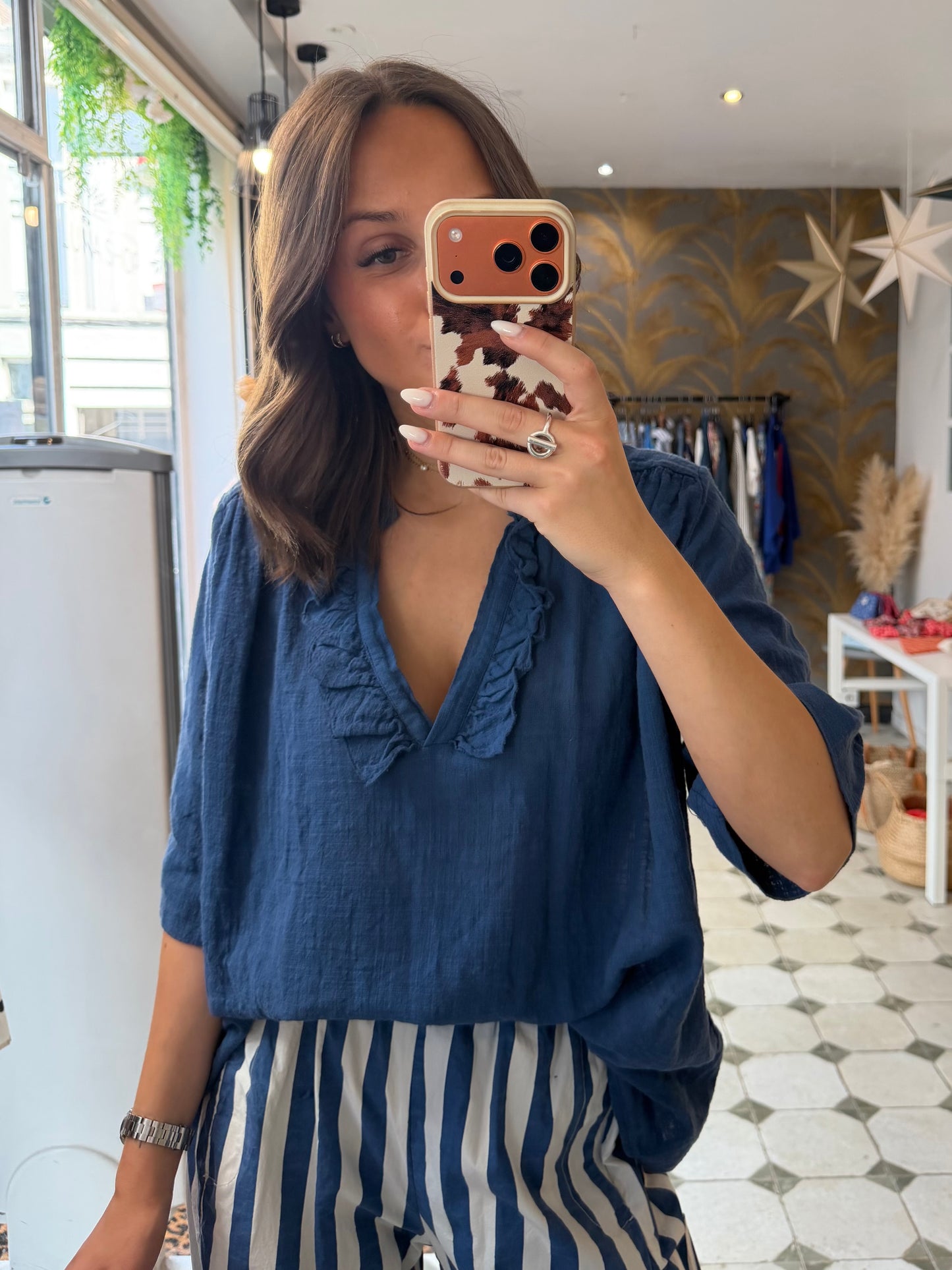 Blouse Aria manches courte bleu marine - Johanna Paris