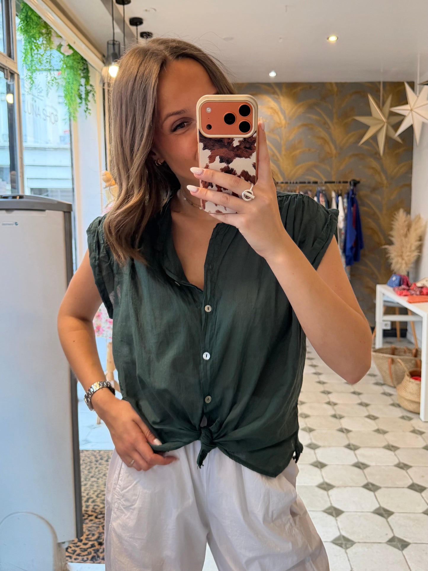 Blouse sans manches Myla vert sapin - Johanna Paris