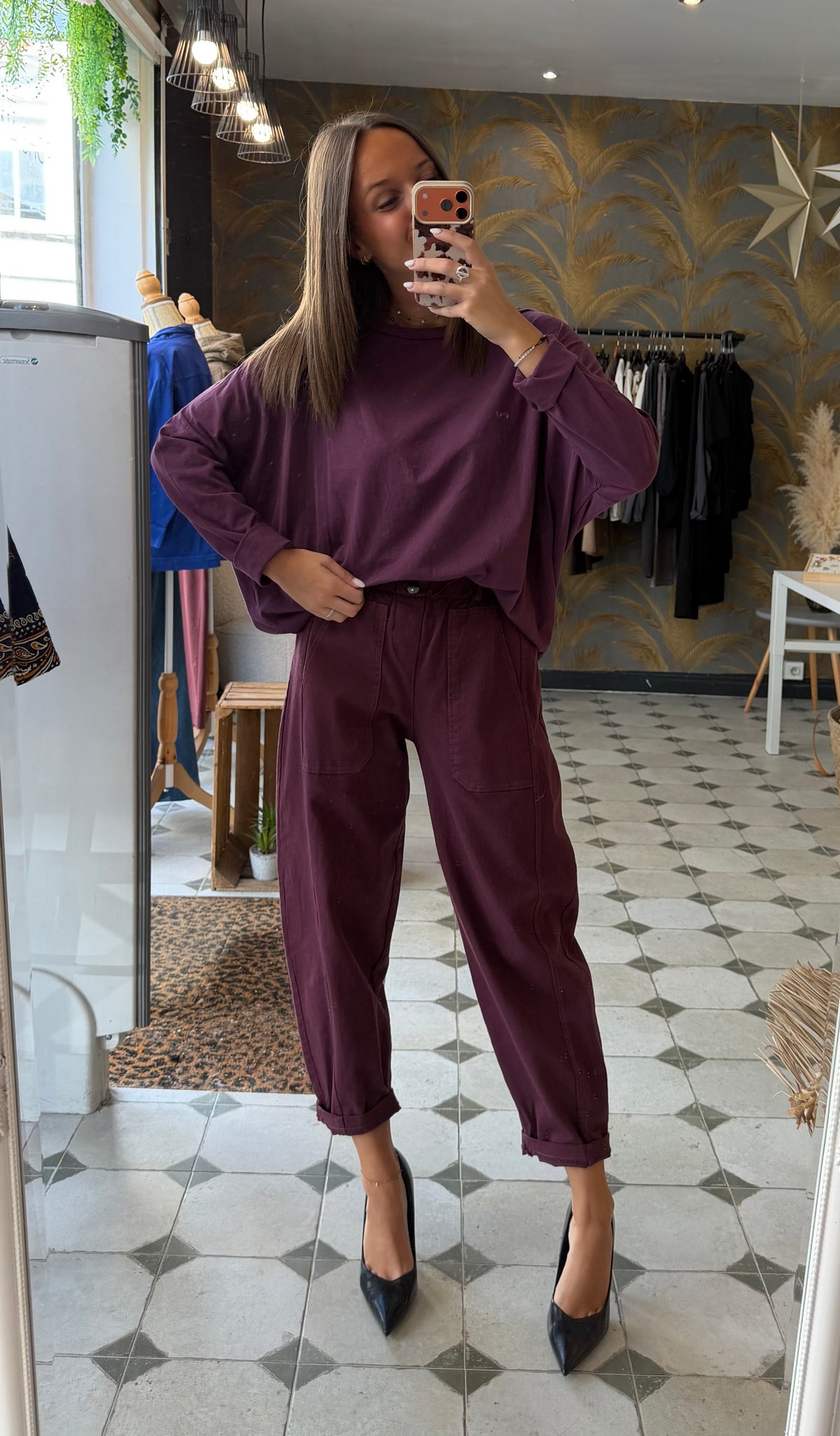 Pantalon en toile forme ballon prune - Johanna Paris
