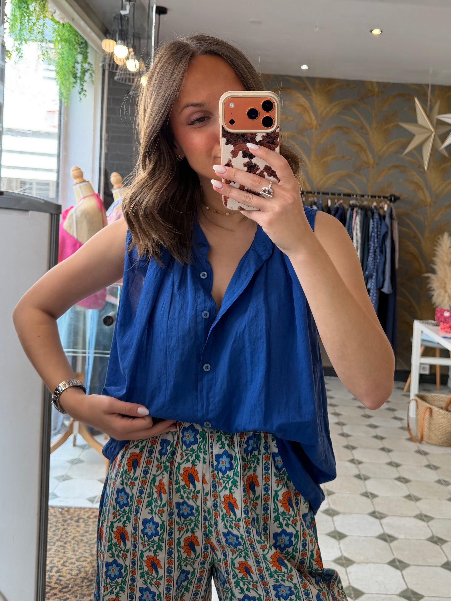 Chemise Clémentine sans manches Bleu électrique- Johanna Paris