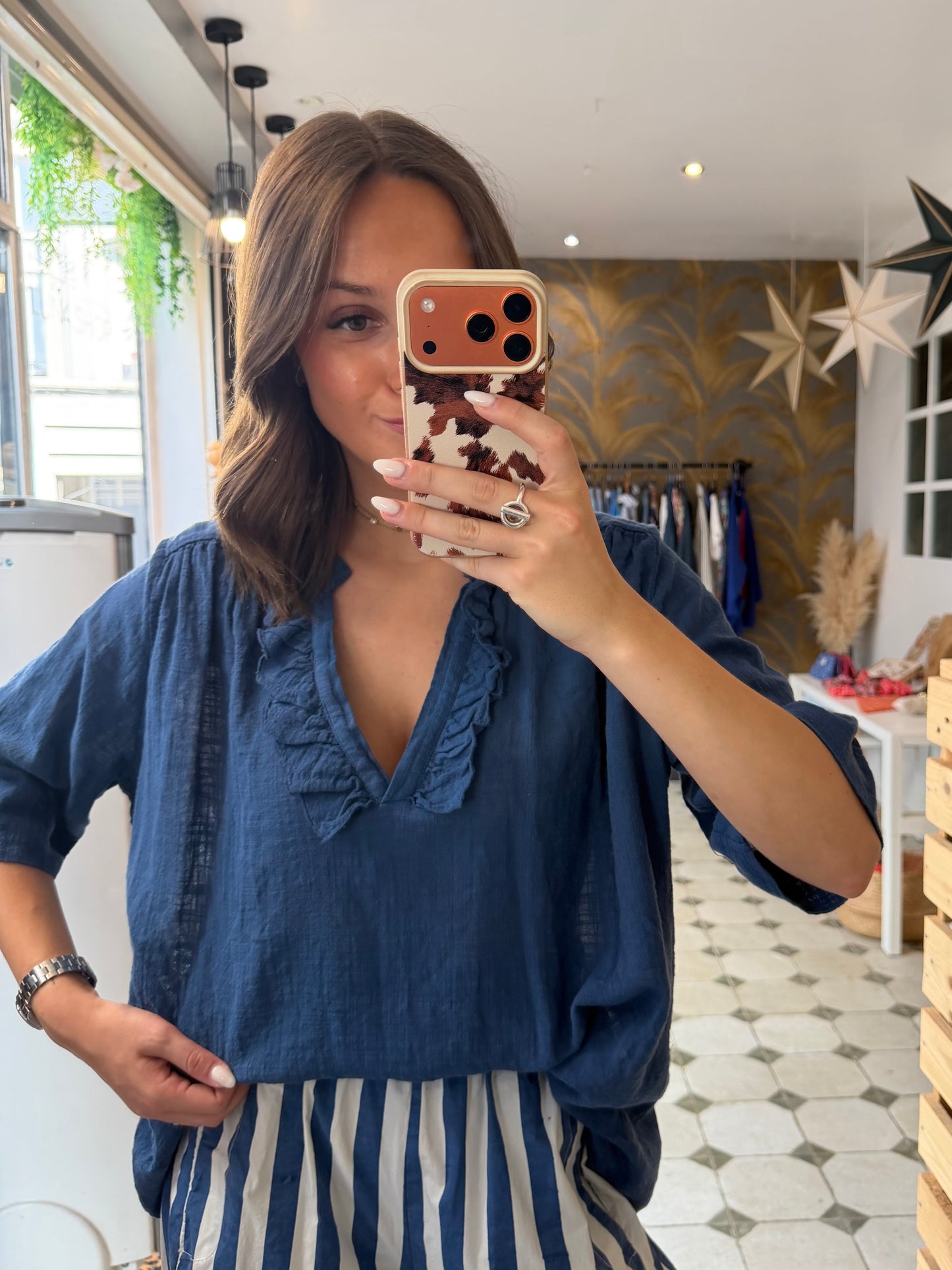 Blouse Aria manches courte bleu marine - Johanna Paris