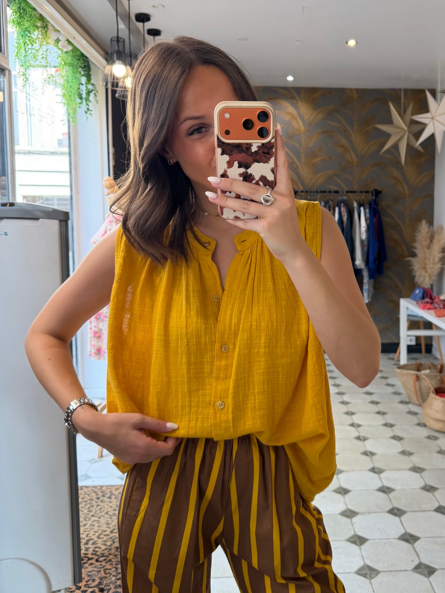 Chemise Clémentine sans manches en garza curry - Johanna Paris
