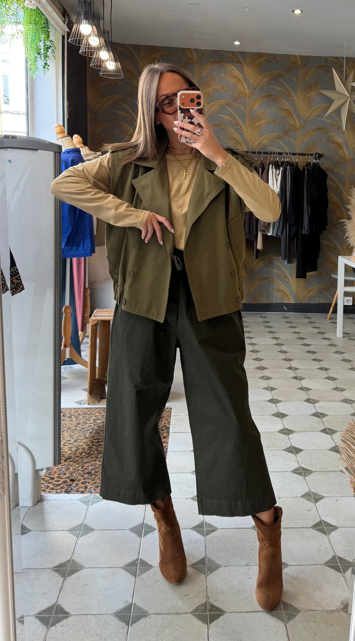 Pantalon en toile avec des liens Kaki - Johanna Paris