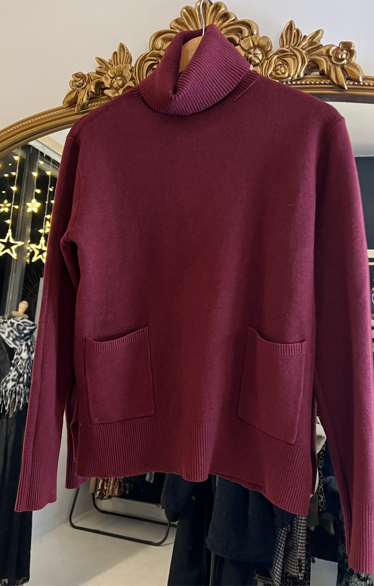 Pull col roulé sans laine bordeaux