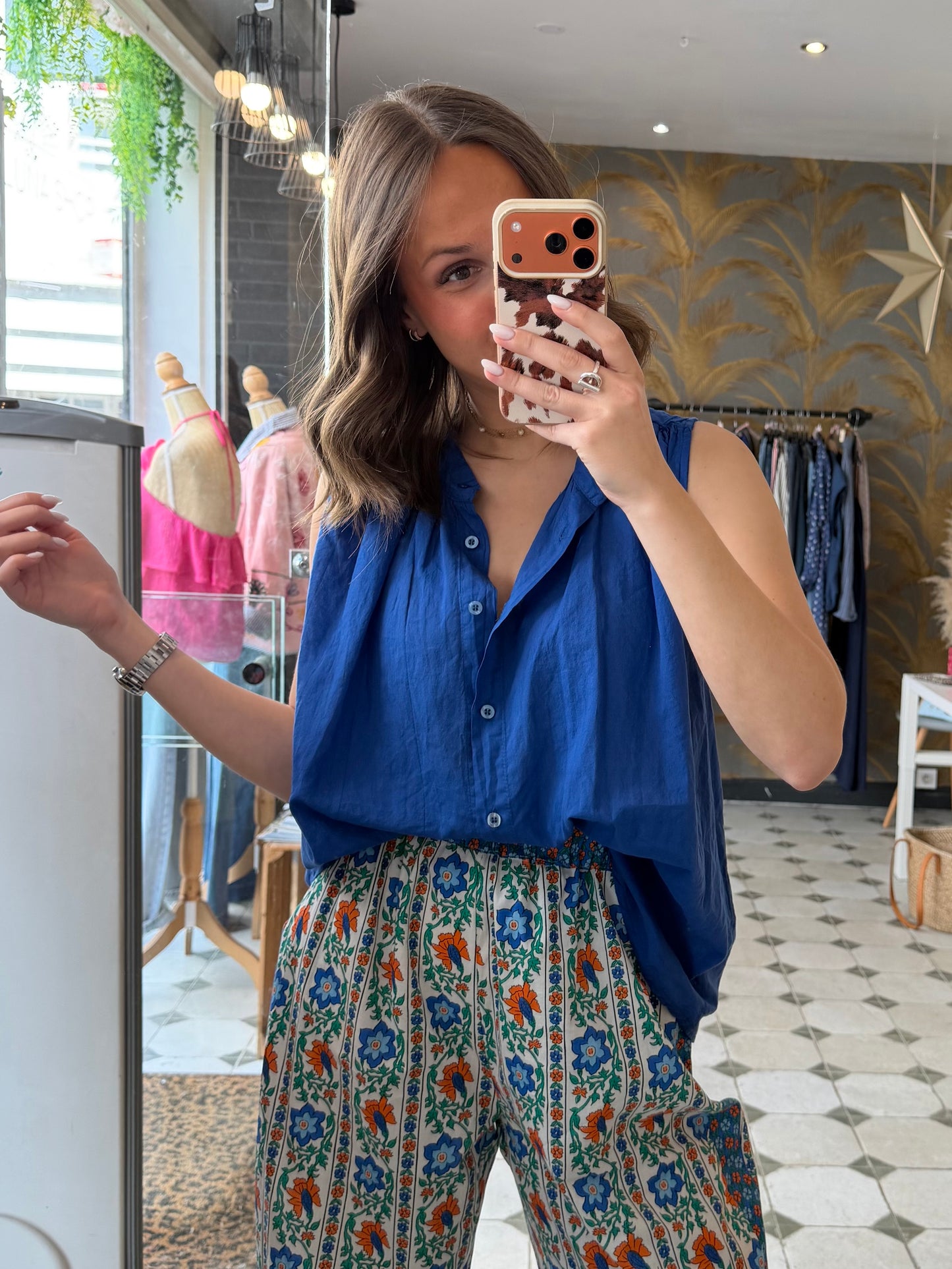 Chemise Clémentine sans manches Bleu électrique- Johanna Paris