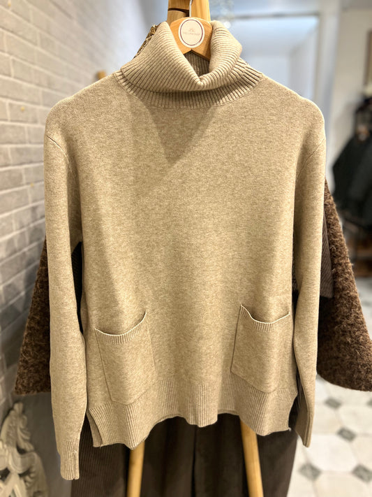 Pull col roulé sans laine beige