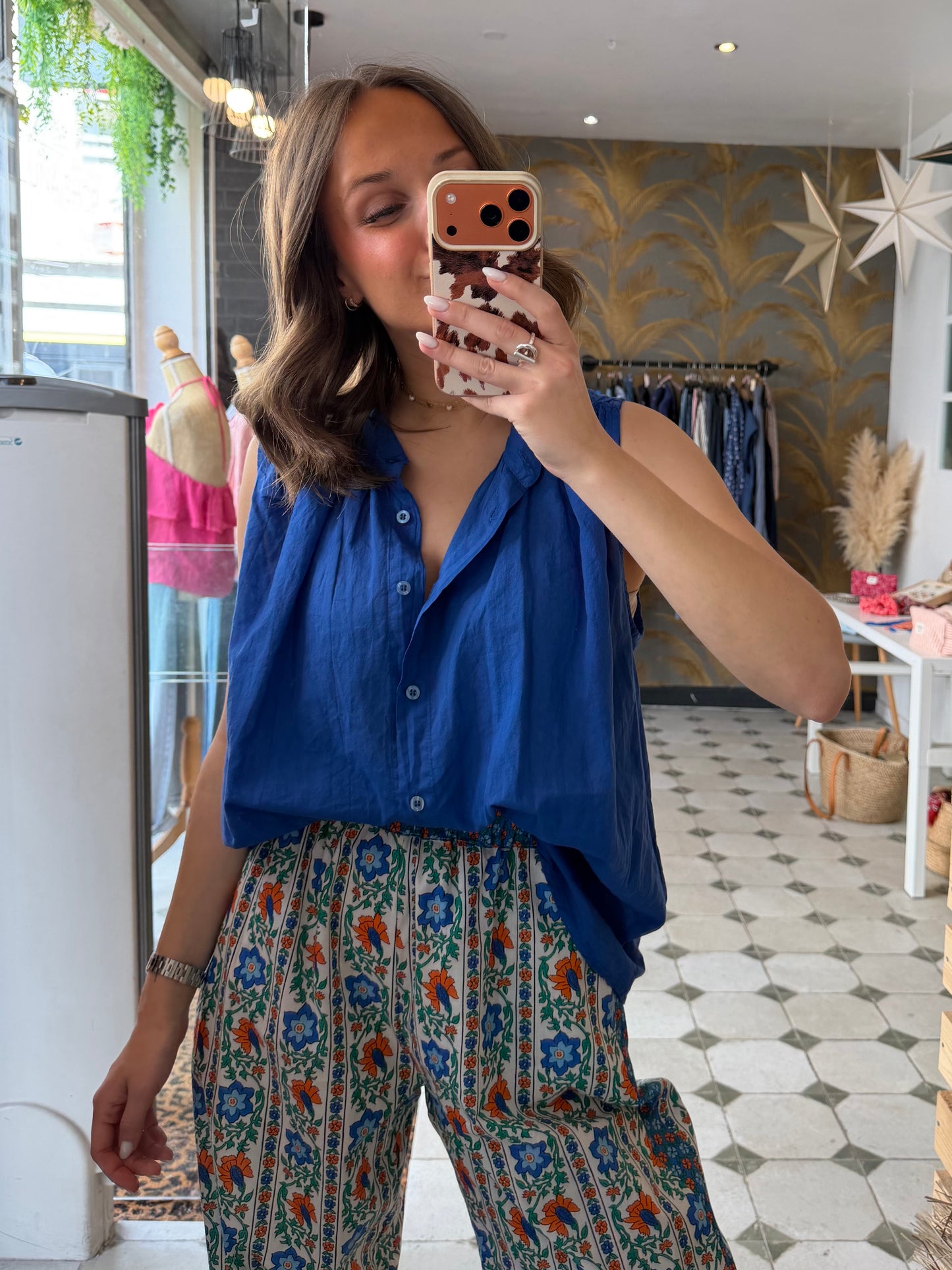 Chemise Clémentine sans manches Bleu électrique- Johanna Paris