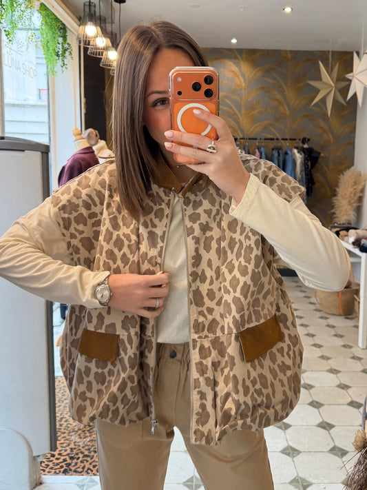 Gilet sans manches Octavie léopard Beige - Johanna Paris
