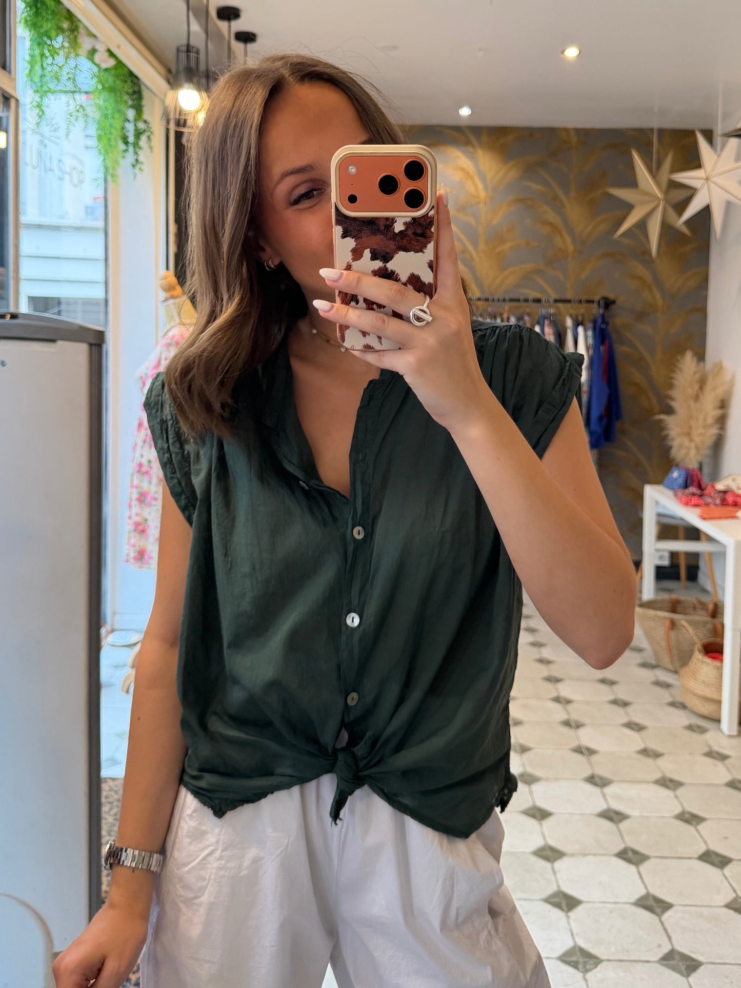 Blouse sans manches Myla vert sapin - Johanna Paris
