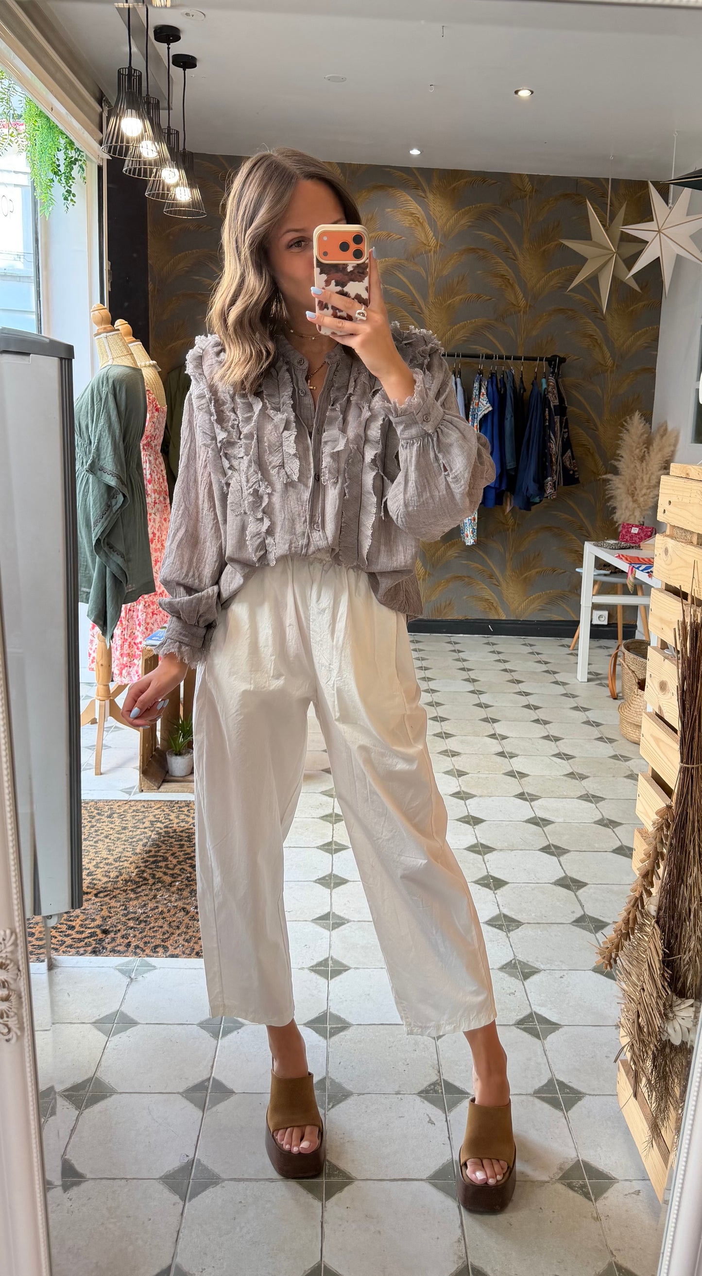 Blouse en coton style aria gris - Johanna Paris