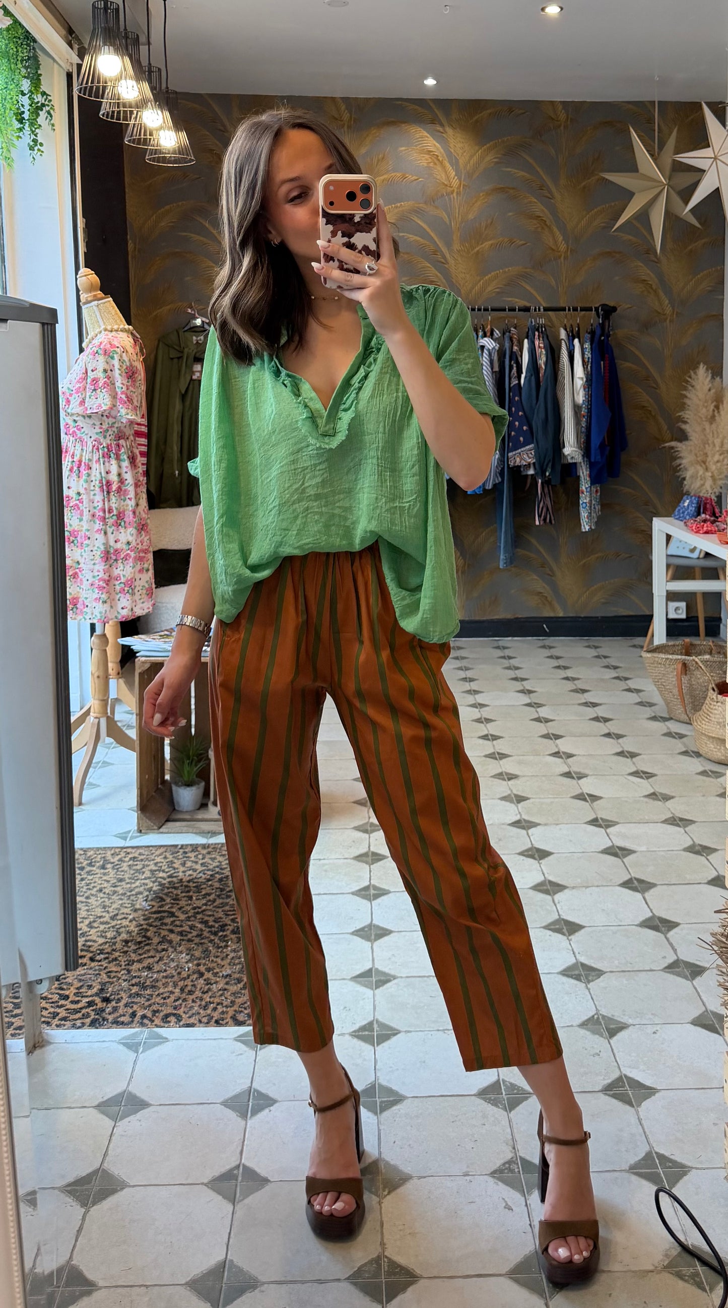 Pantalon Magique en toile fine à rayures - Johanna Paris