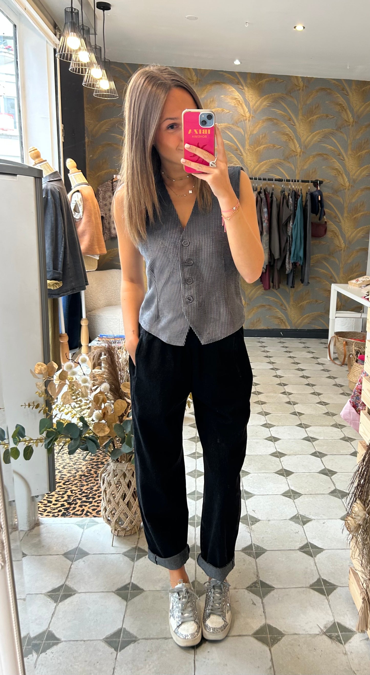 Gilet sans manches en velours gris - Johanna Paris