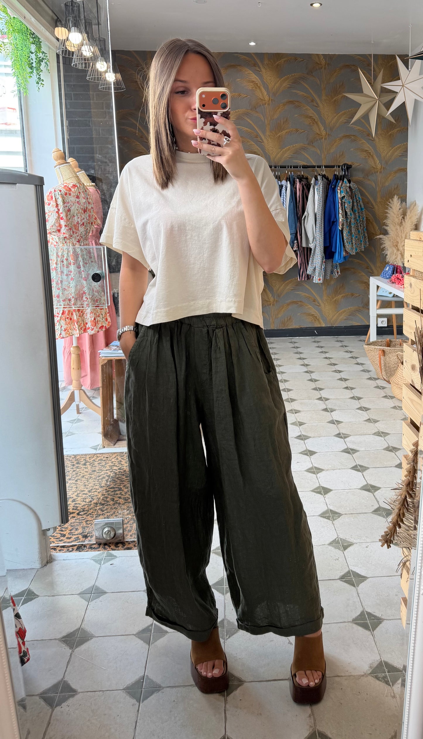 Pantalon Magique 2 en lin kaki  - Johanna Paris