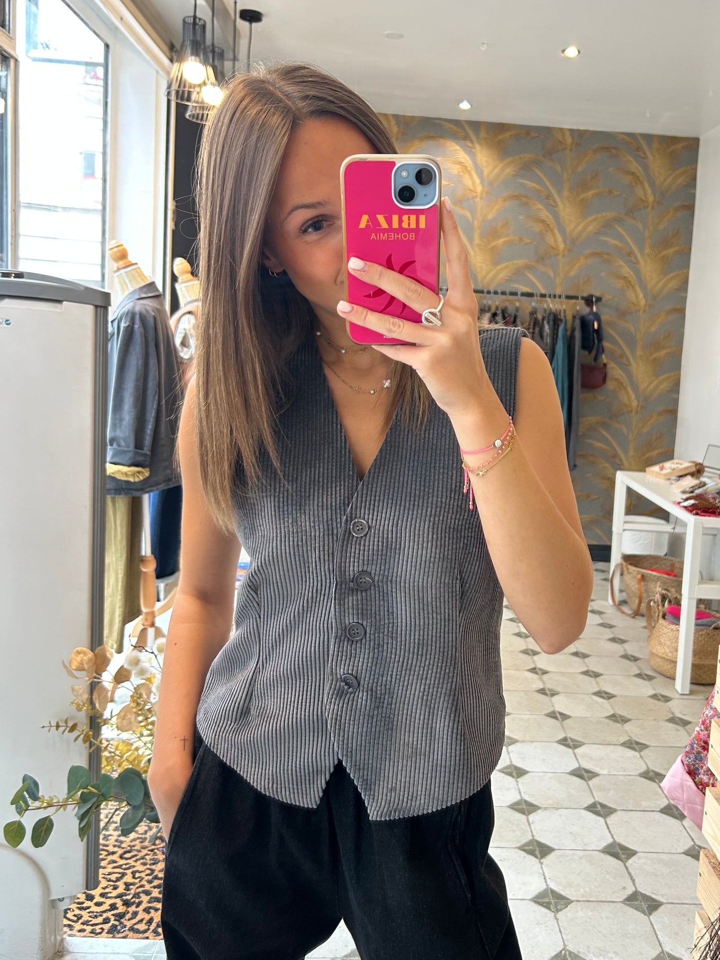 Gilet sans manches en velours gris - Johanna Paris