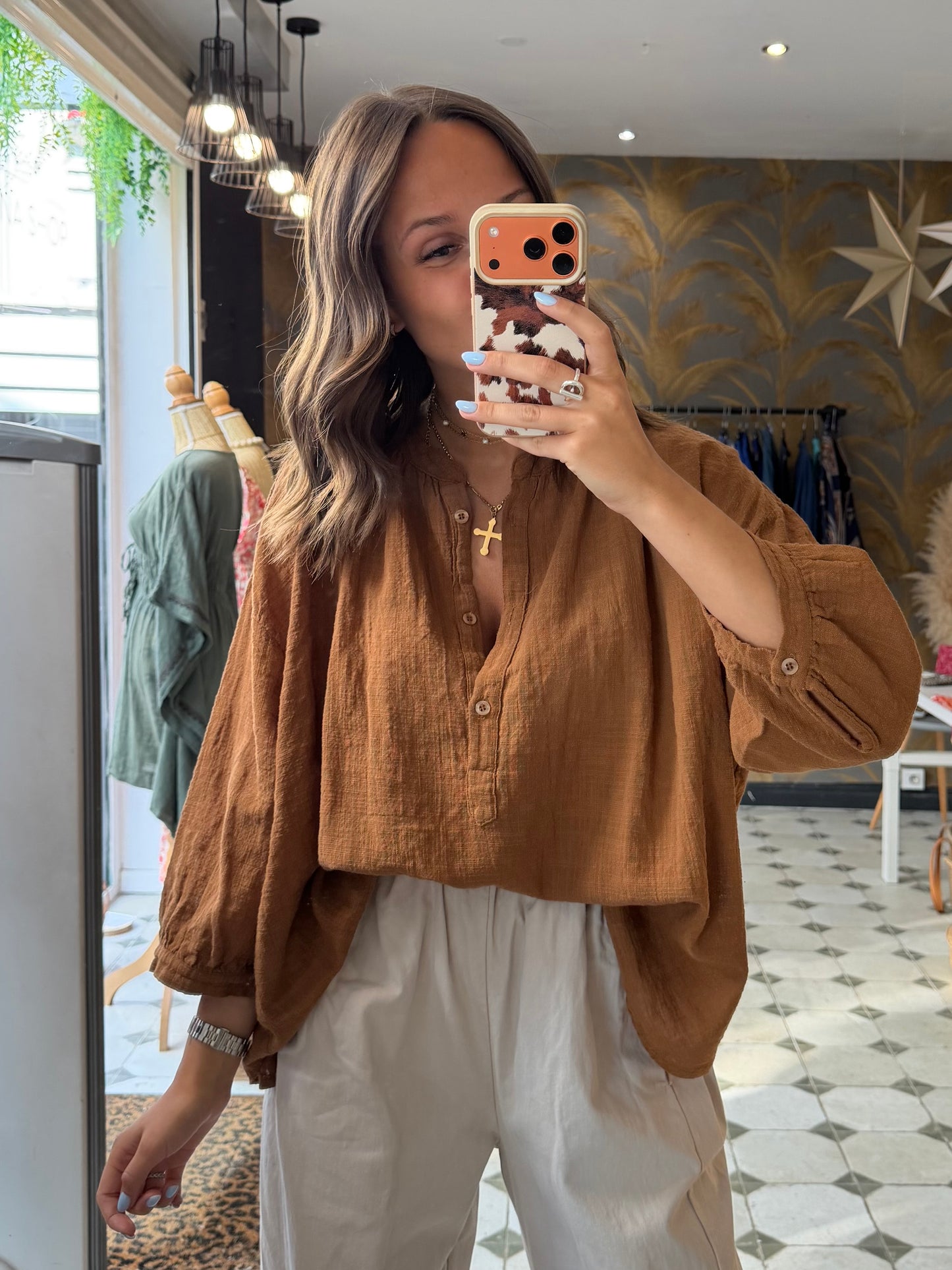 Chemise Ava en Garza Camel - Johanna Paris