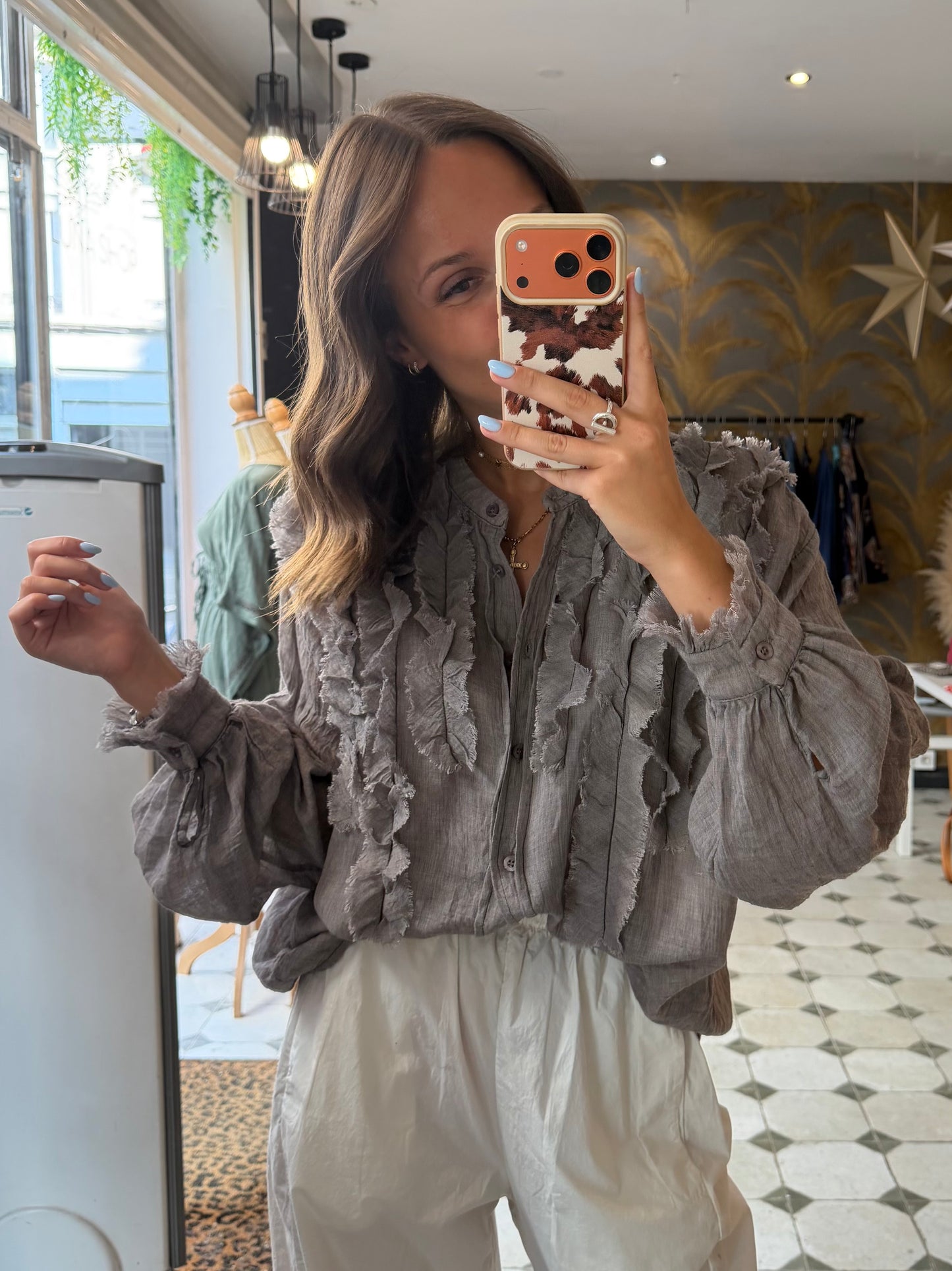Blouse en coton style aria gris - Johanna Paris