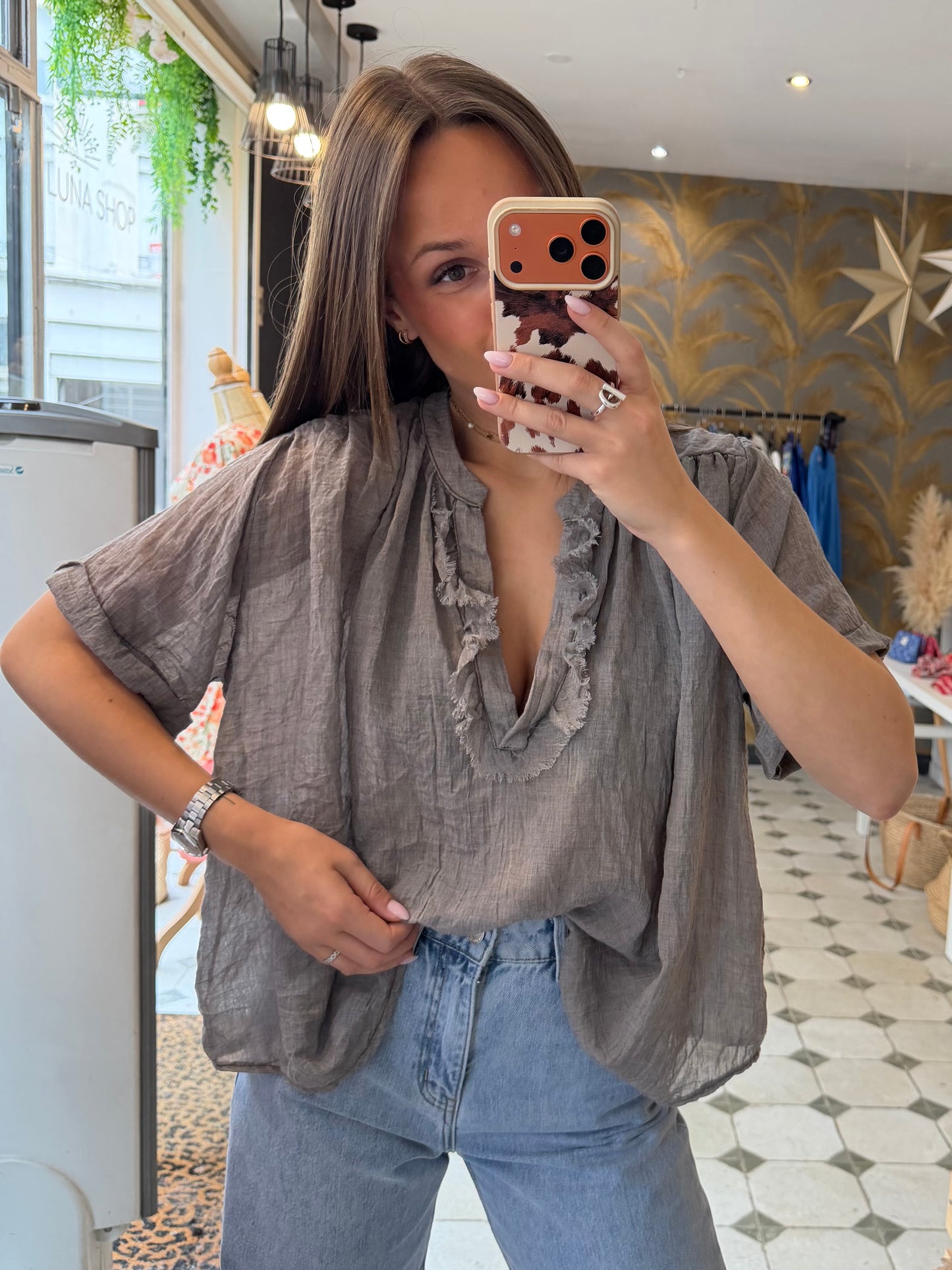 Blouse Aria manches courtes grise - Johanna Paris