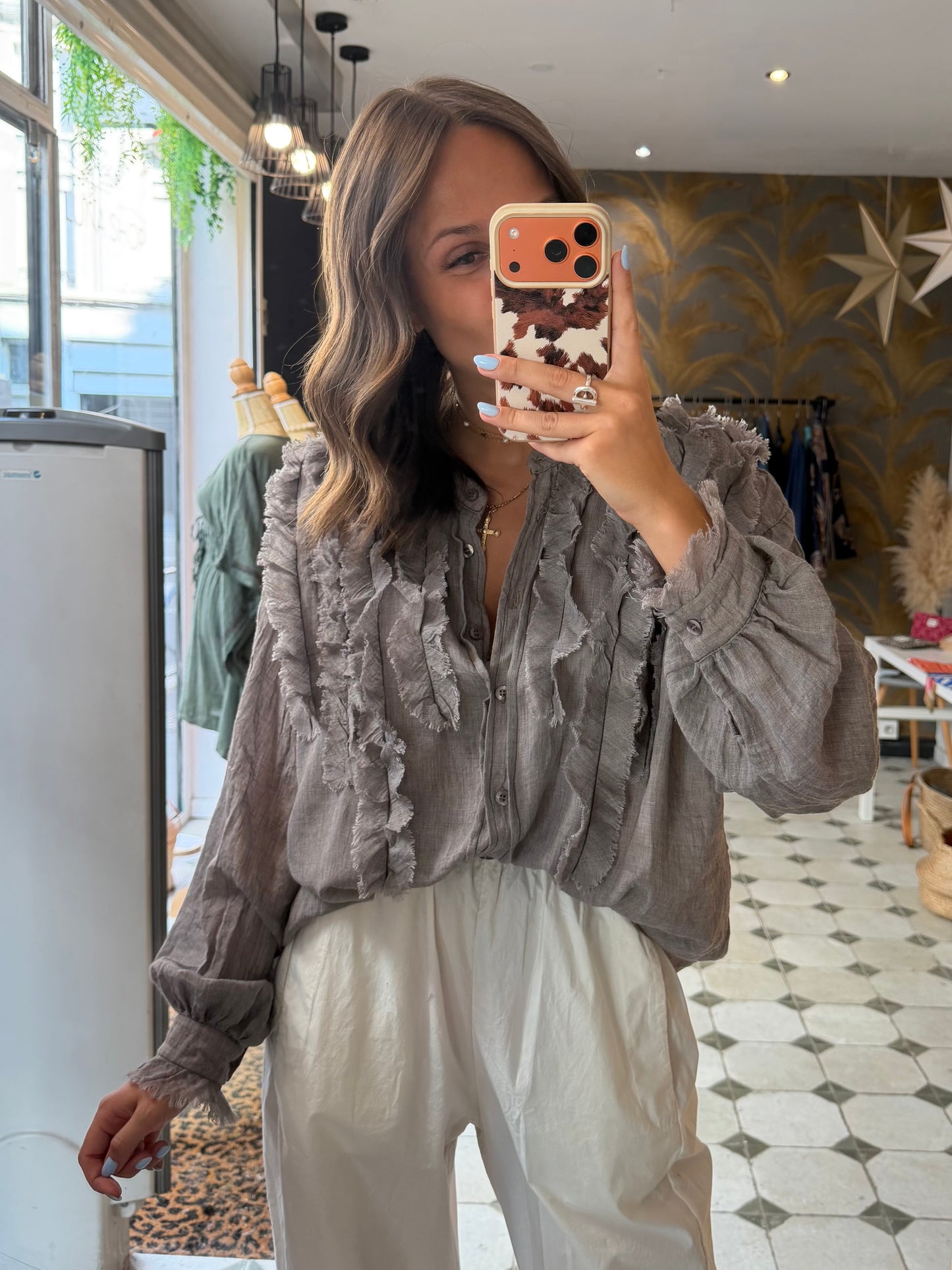 Blouse en coton style aria gris - Johanna Paris