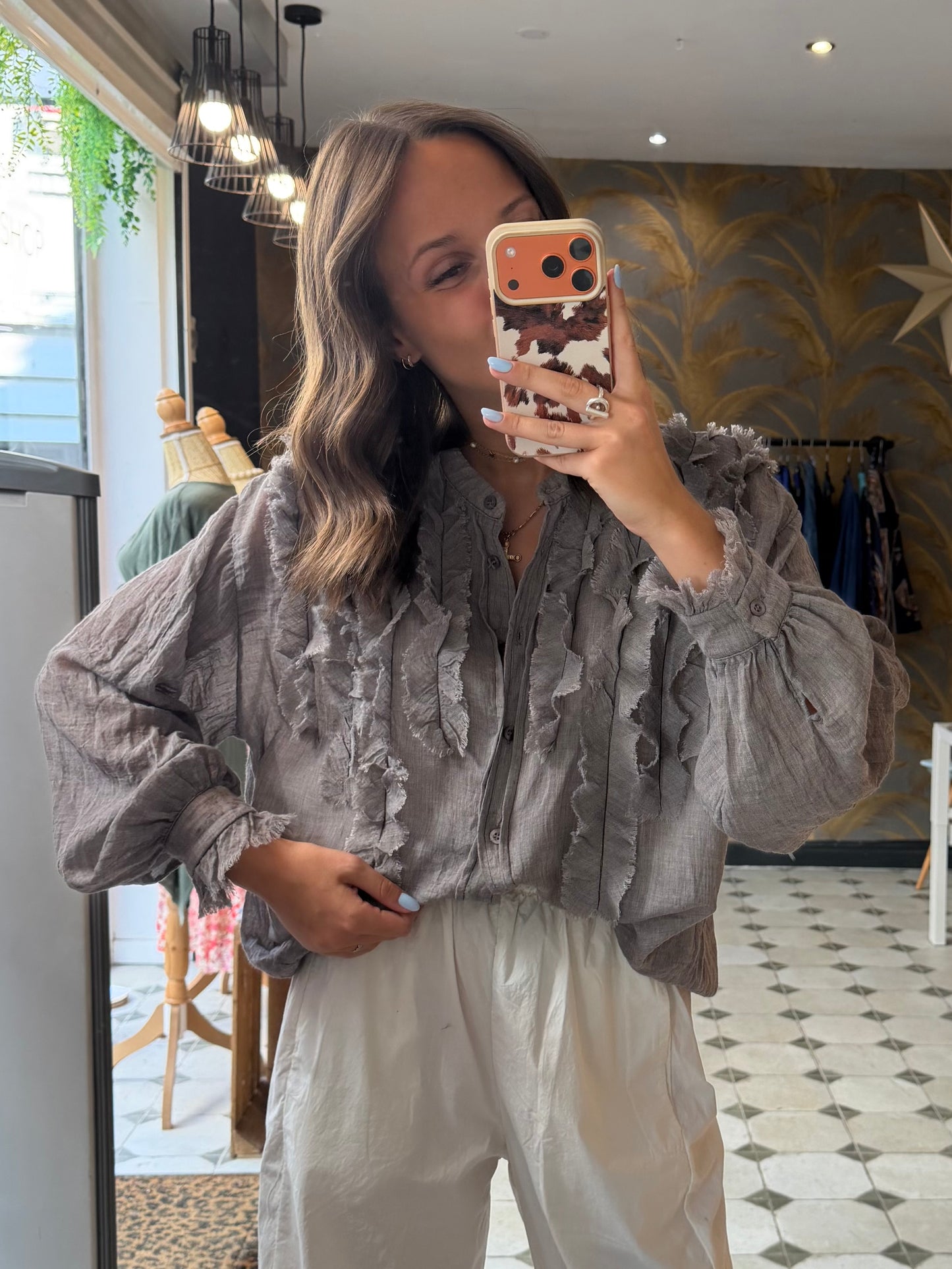 Blouse en coton style aria gris - Johanna Paris