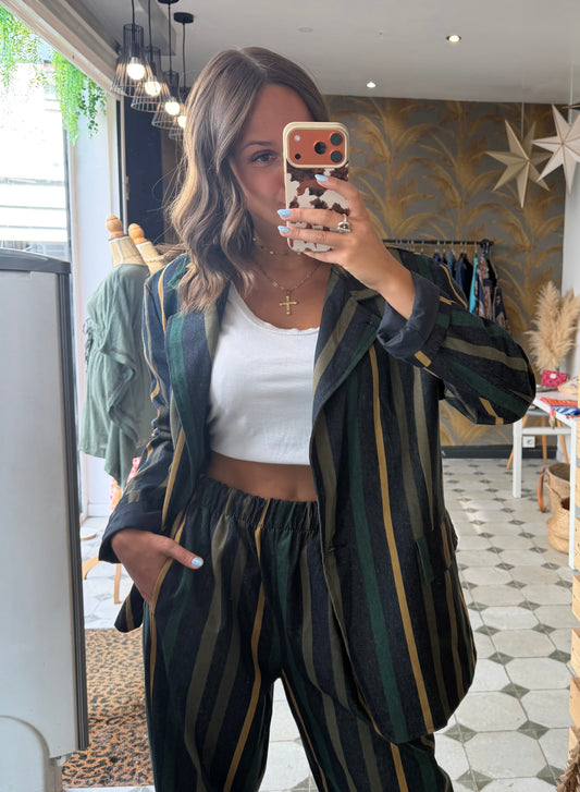 Blazer à rayures Alba kaki - Johanna Paris