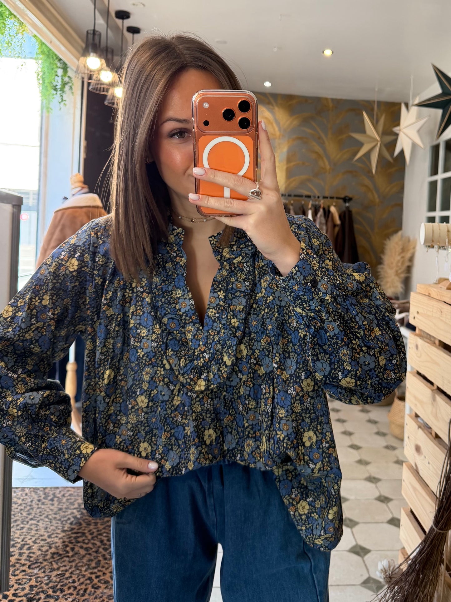 Blouse Flowers bleu marine - Johanna Paris