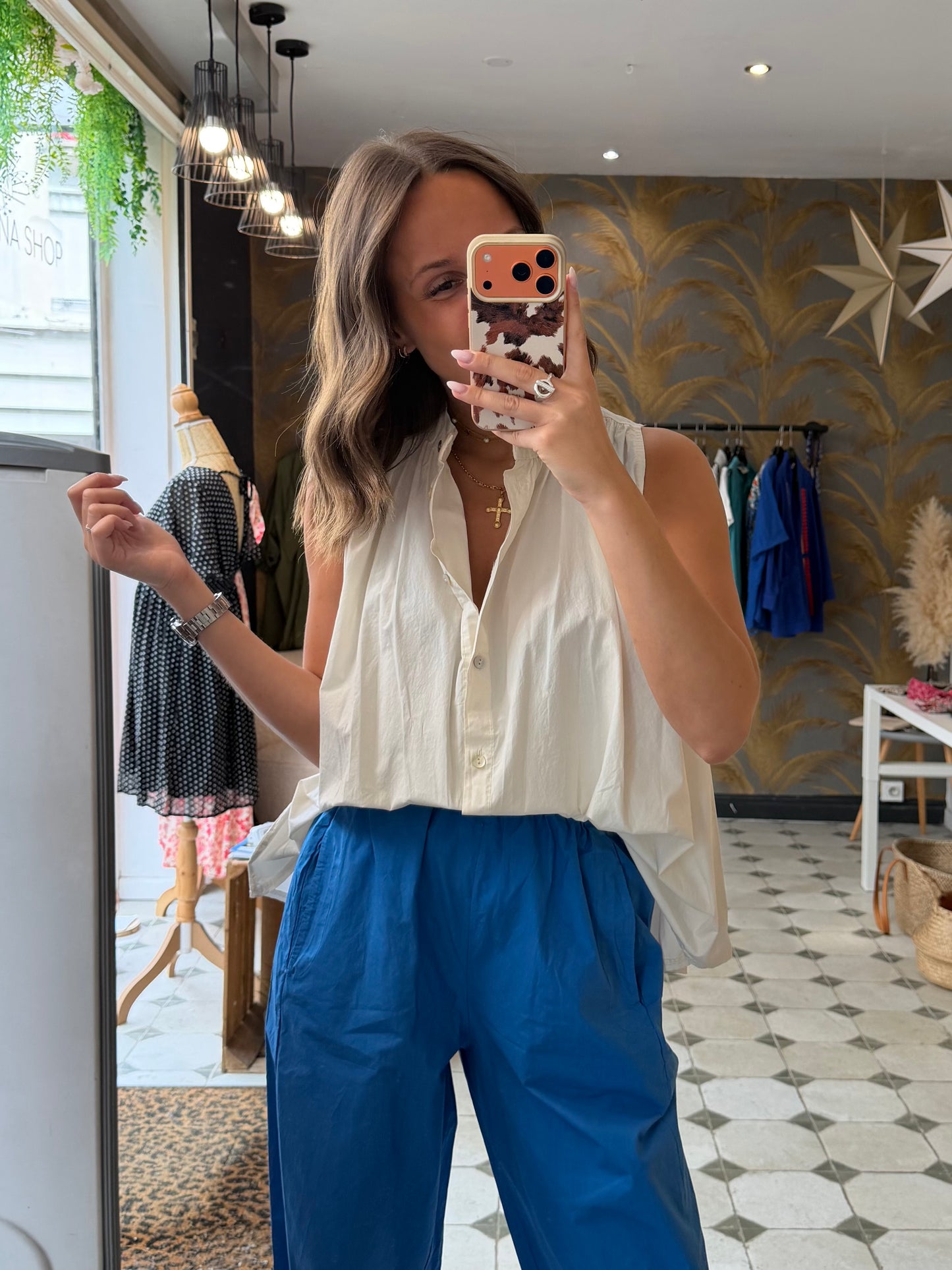 Chemise Clémentine sans manches en toile parachute écru - Johanna Paris
